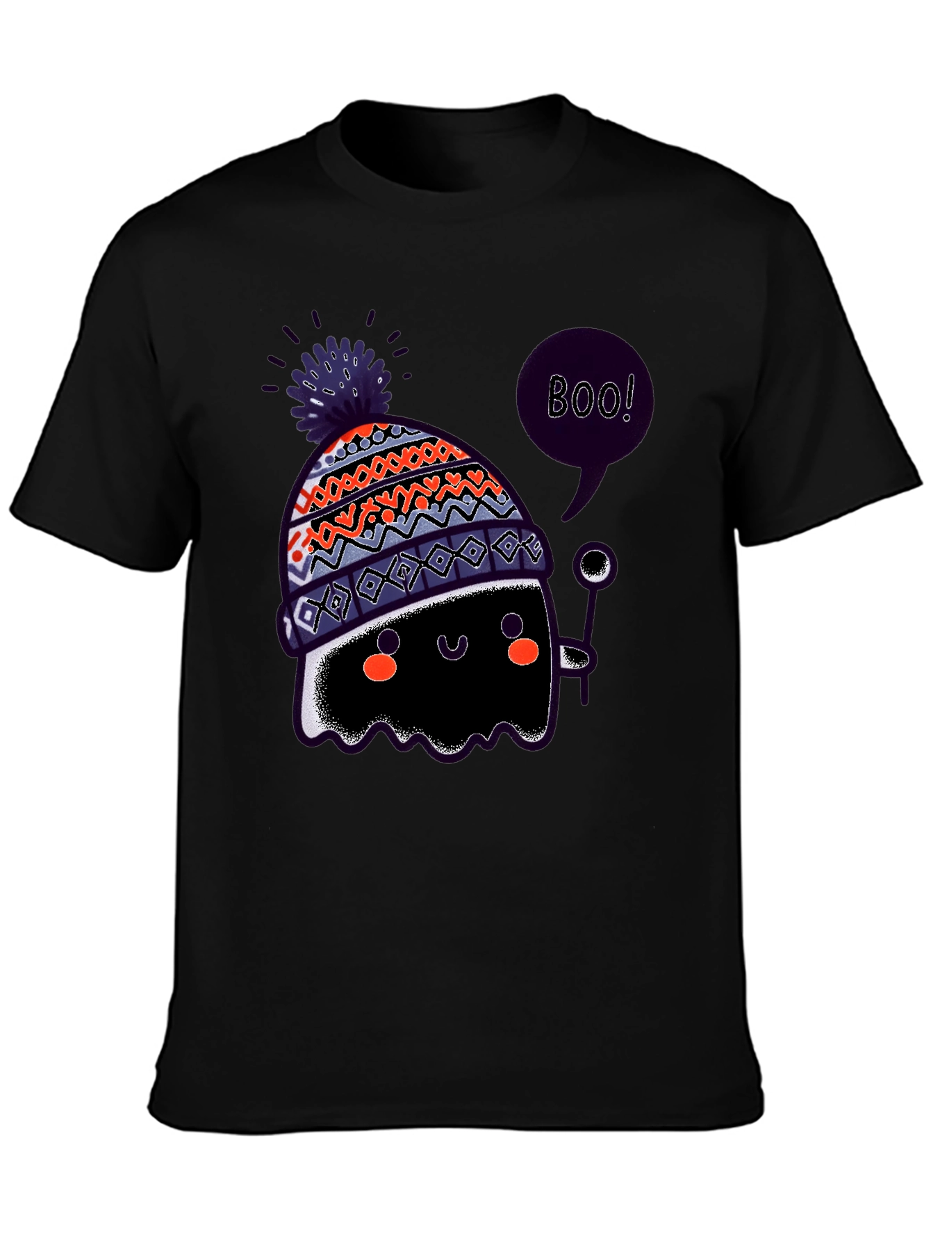 Boo! Ghost in Hat Black Graphic T-Shirt