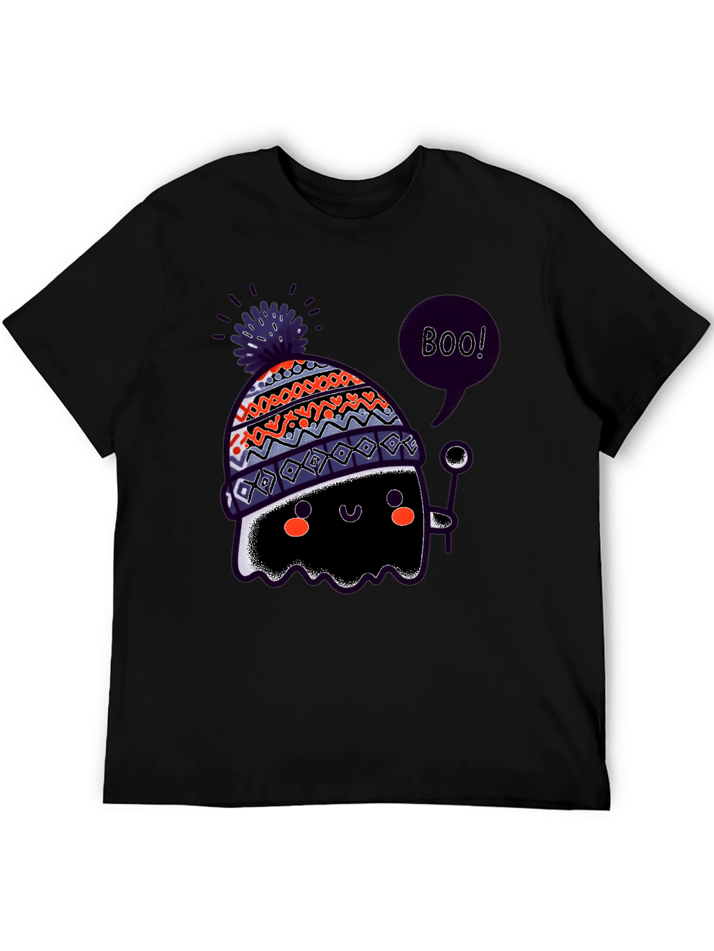 Boo! Ghost in Hat Black Graphic T-Shirt