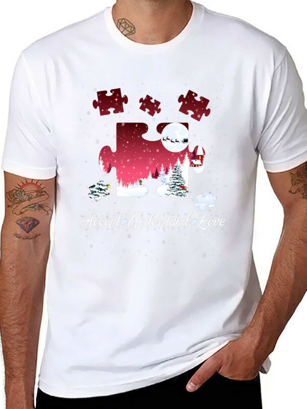 Autism Awareness Puzzle Piece Christmas T-Shirt