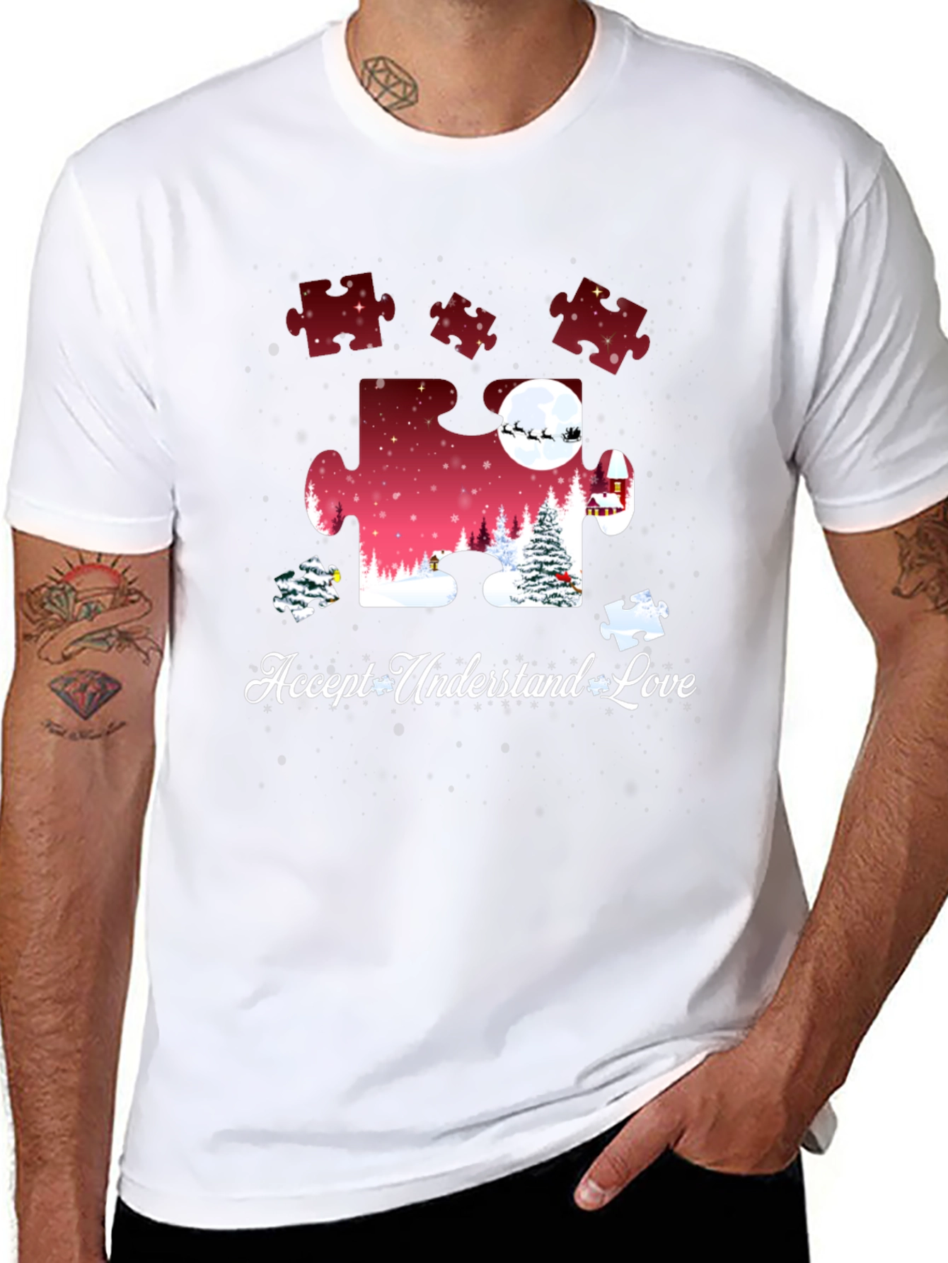 Autism Awareness Puzzle Piece Christmas T-Shirt