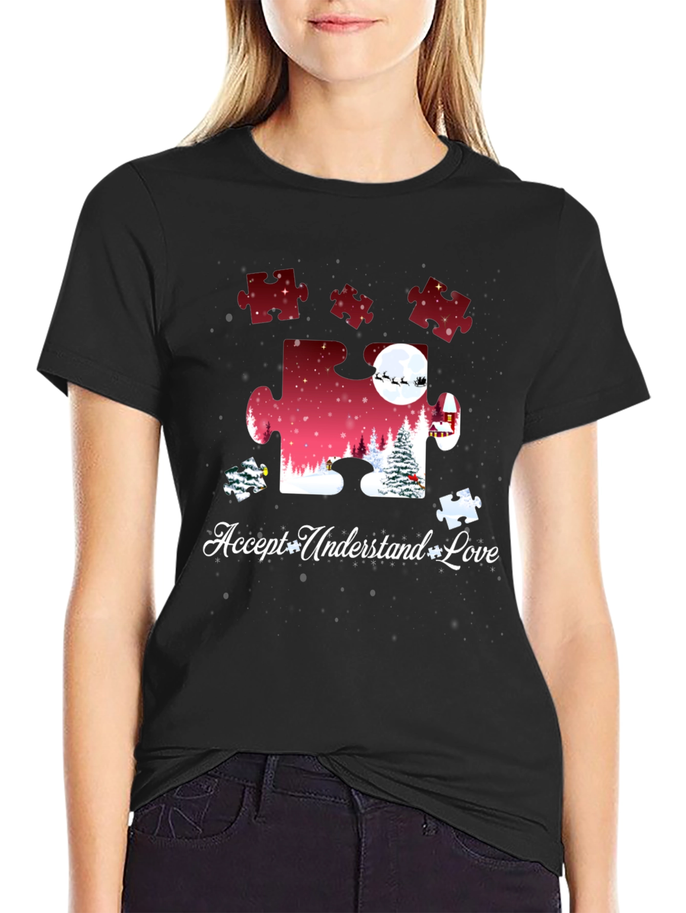 Autism Awareness Puzzle Piece Christmas T-Shirt