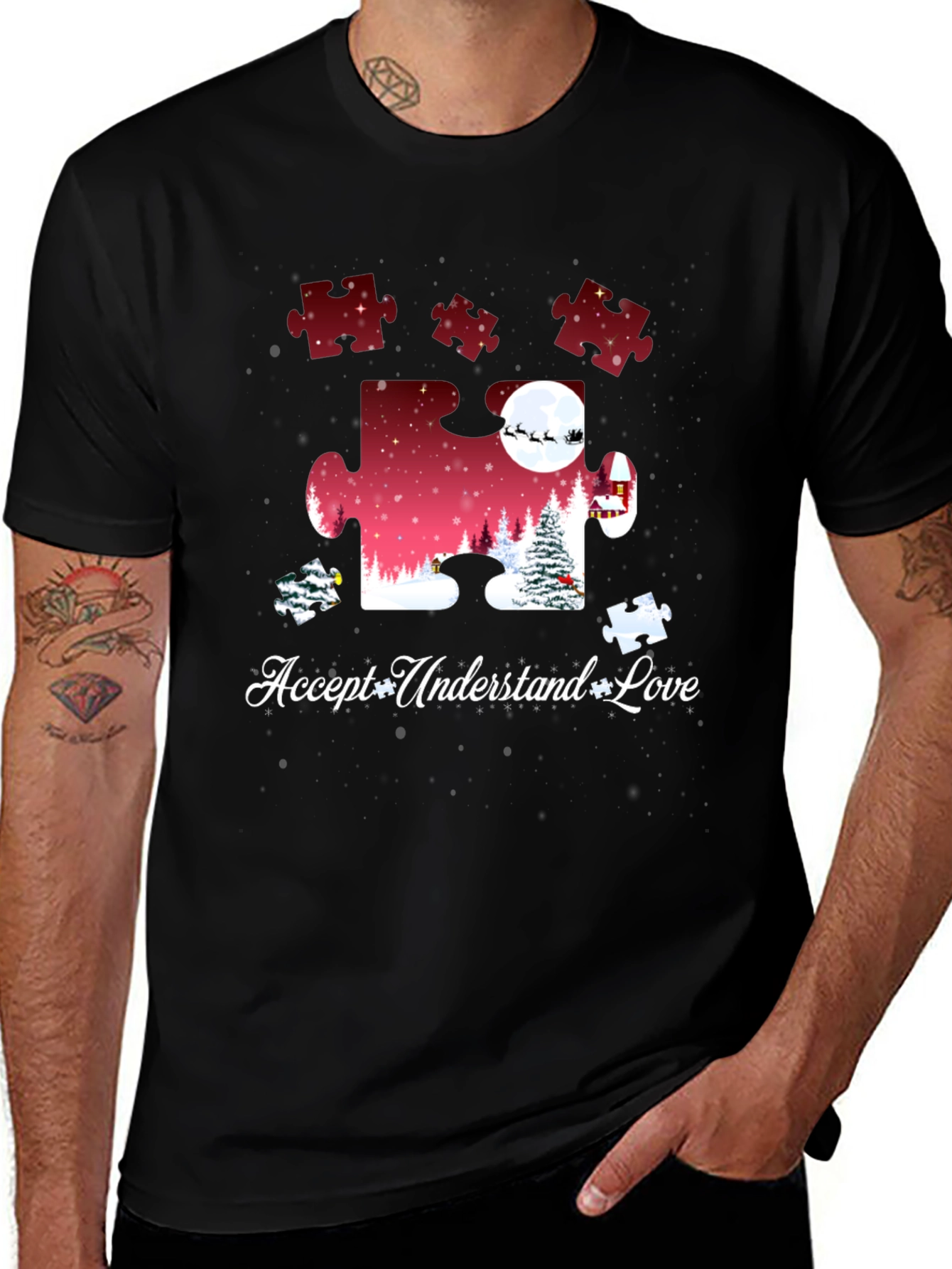 Autism Awareness Puzzle Piece Christmas T-Shirt