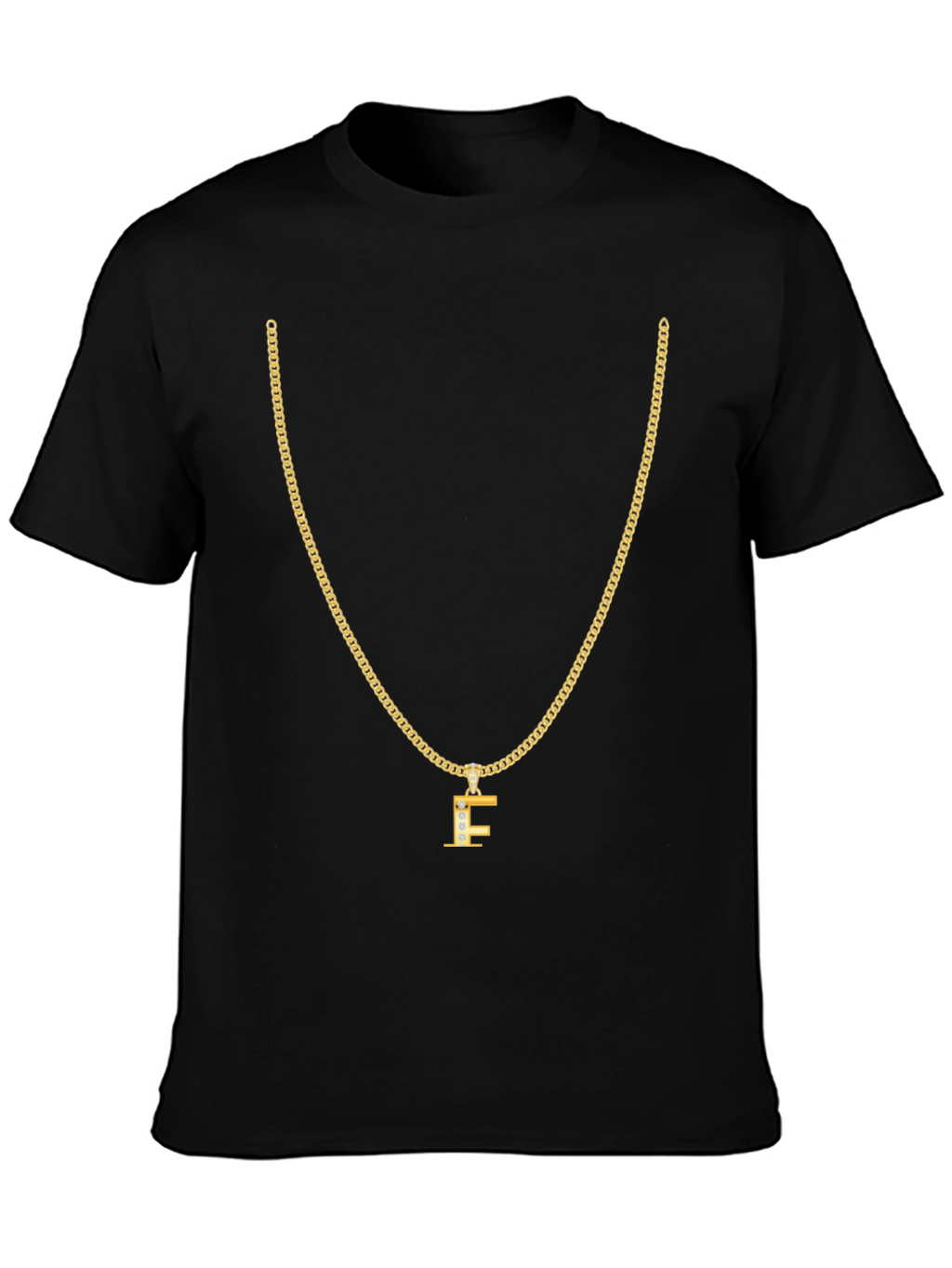 Gold Chain T-Shirt - Letter F Pendant