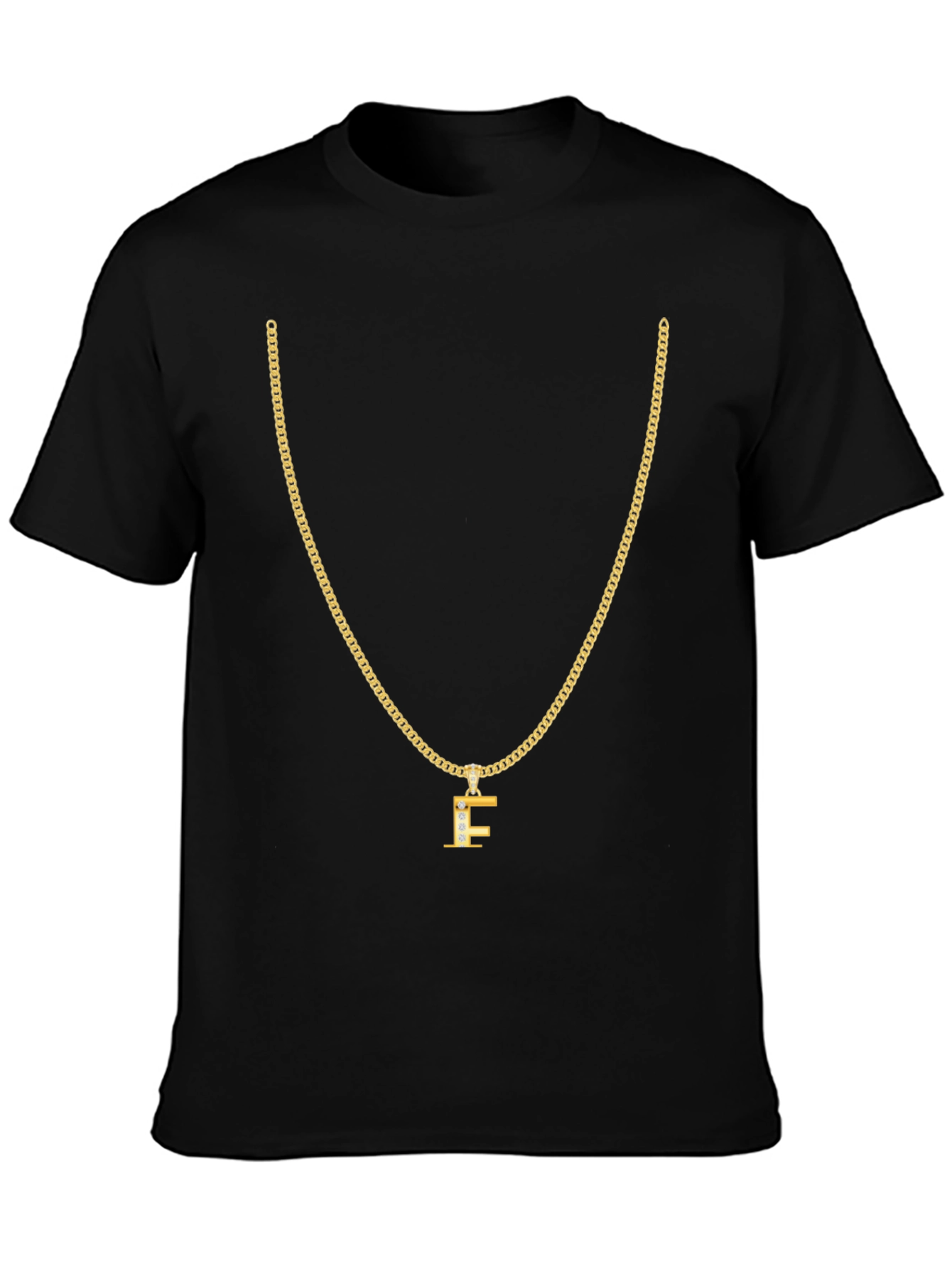 Gold Chain T-Shirt - Letter F Pendant