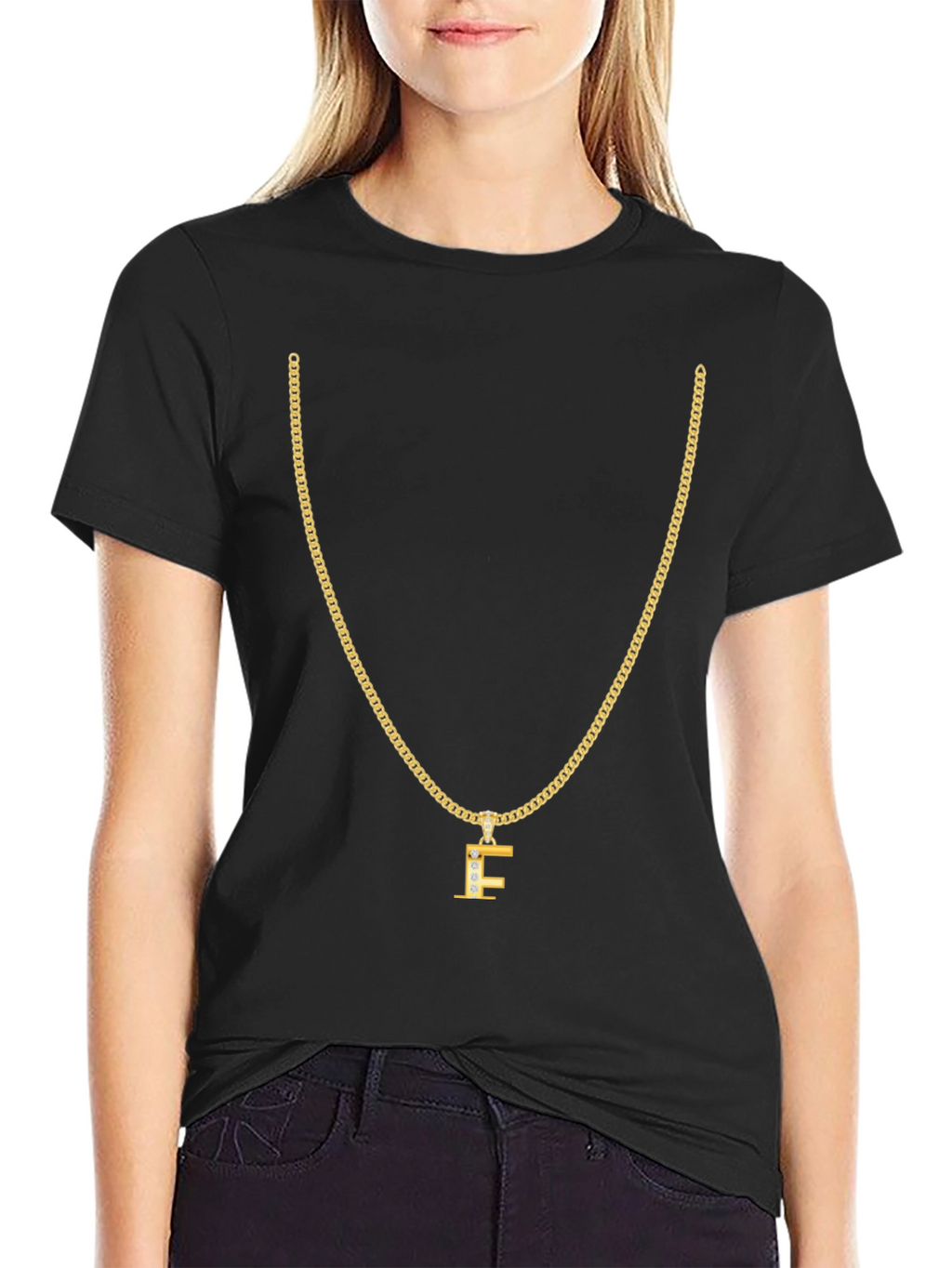 Gold Chain T-Shirt - Letter F Pendant
