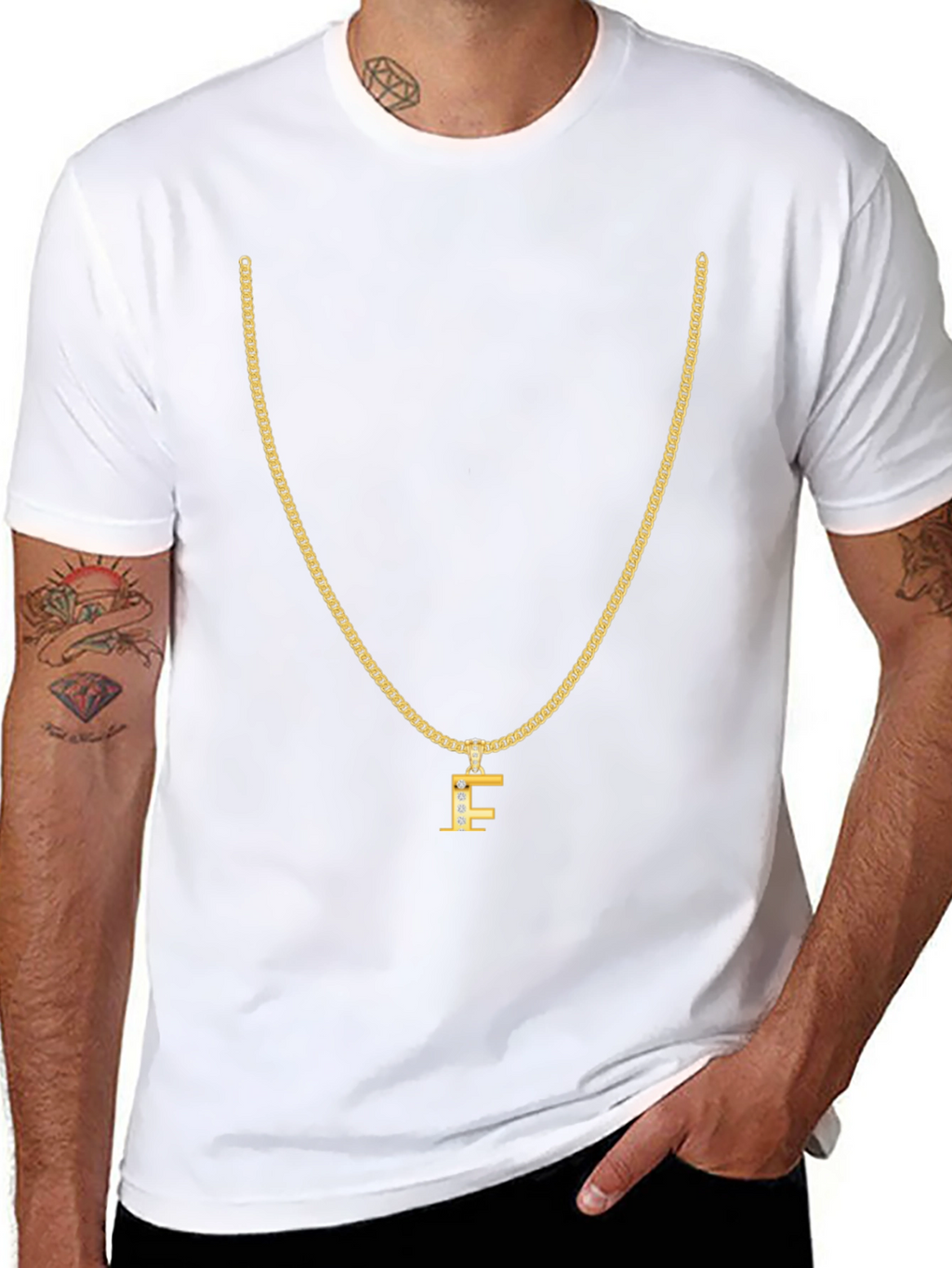 Gold Chain T-Shirt - Letter F Pendant