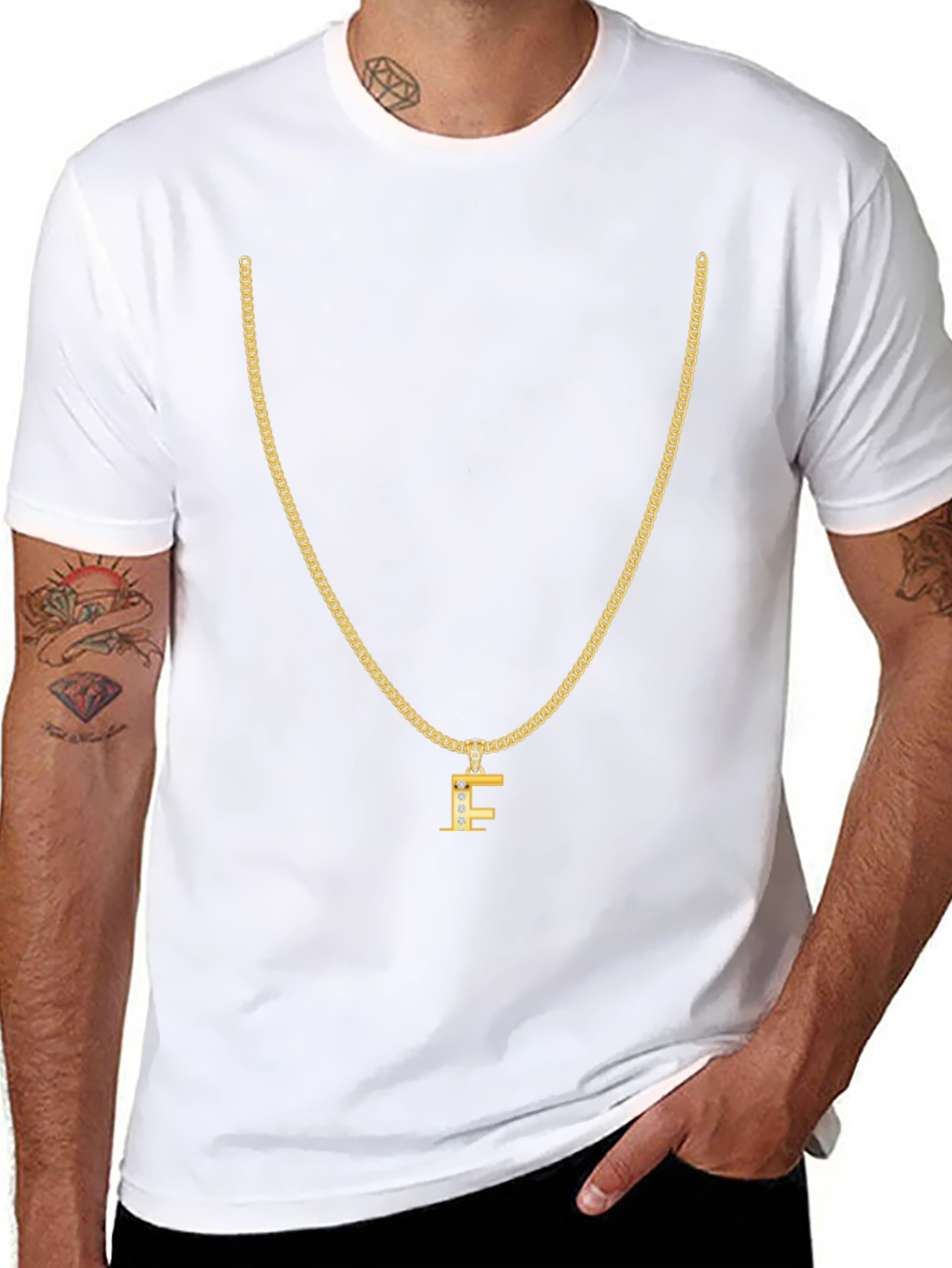 Gold Chain T-Shirt - Letter F Pendant