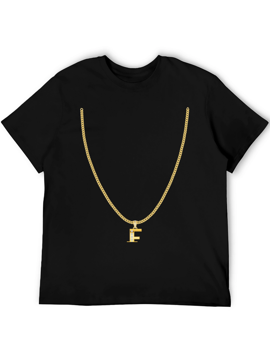 Gold Chain T-Shirt - Letter F Pendant