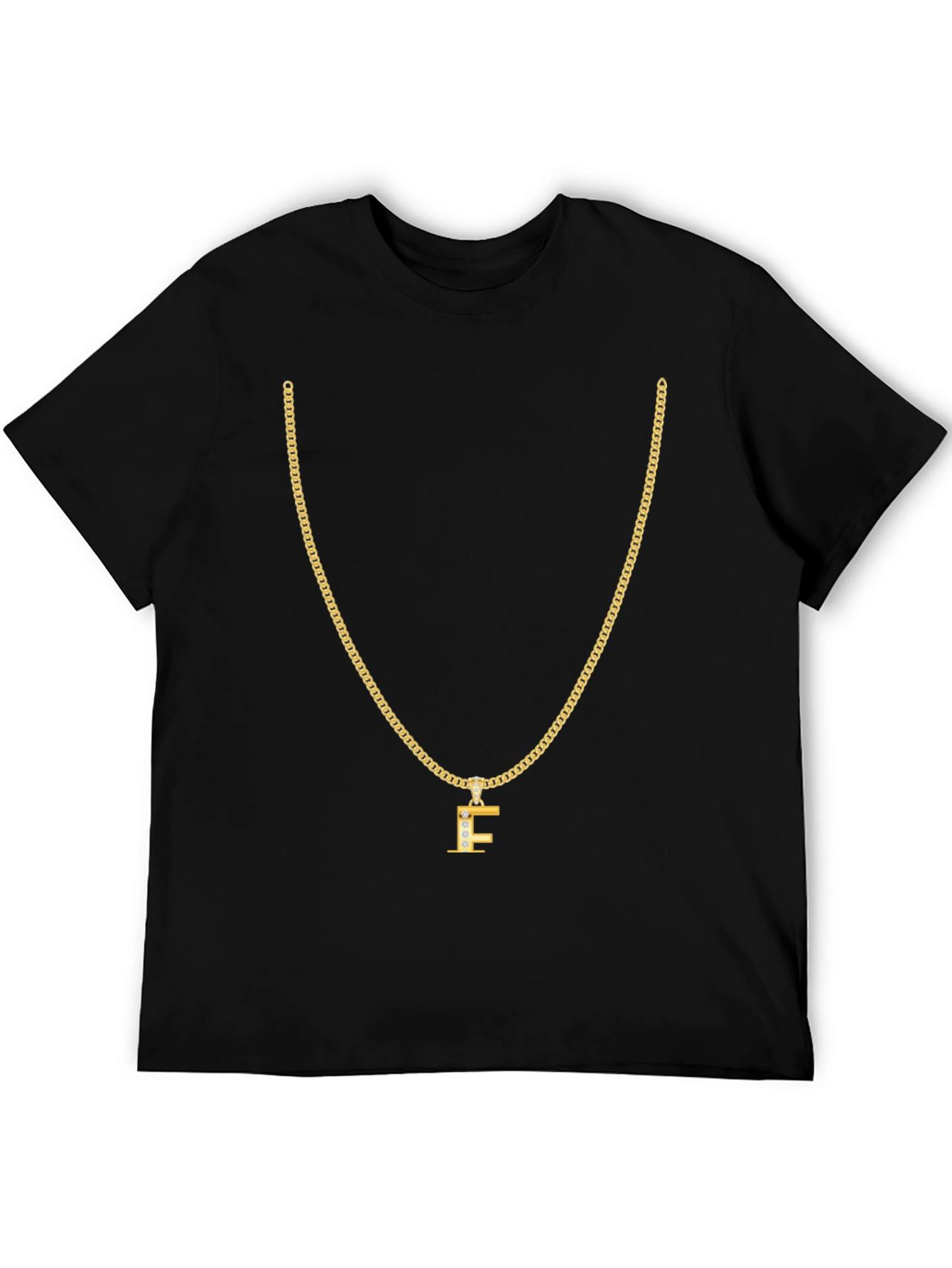 Gold Chain T-Shirt - Letter F Pendant
