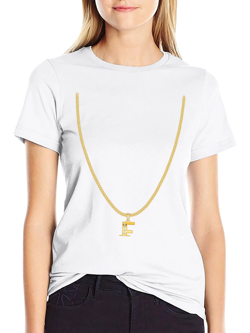 Gold Chain T-Shirt - Letter F Pendant