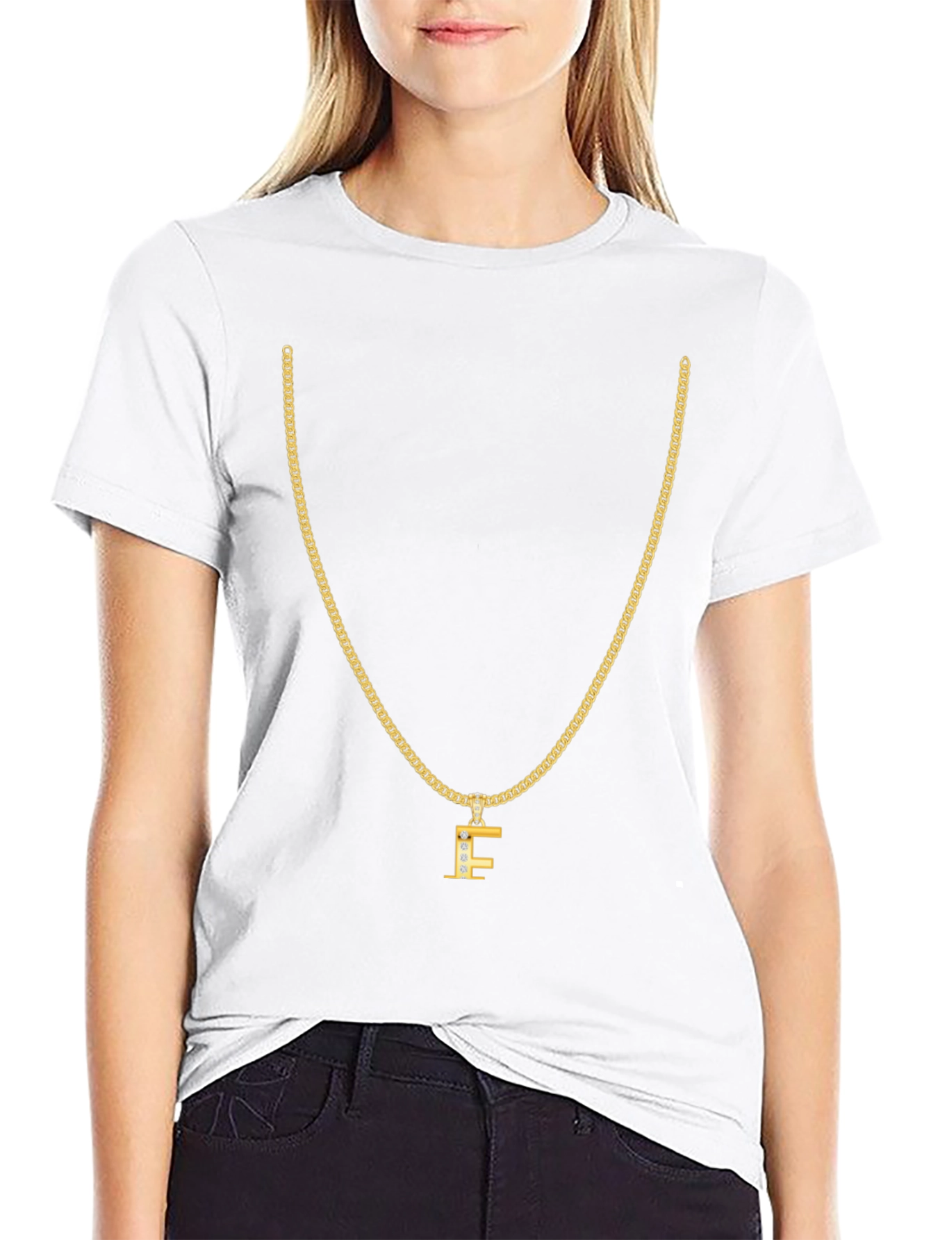Gold Chain T-Shirt - Letter F Pendant