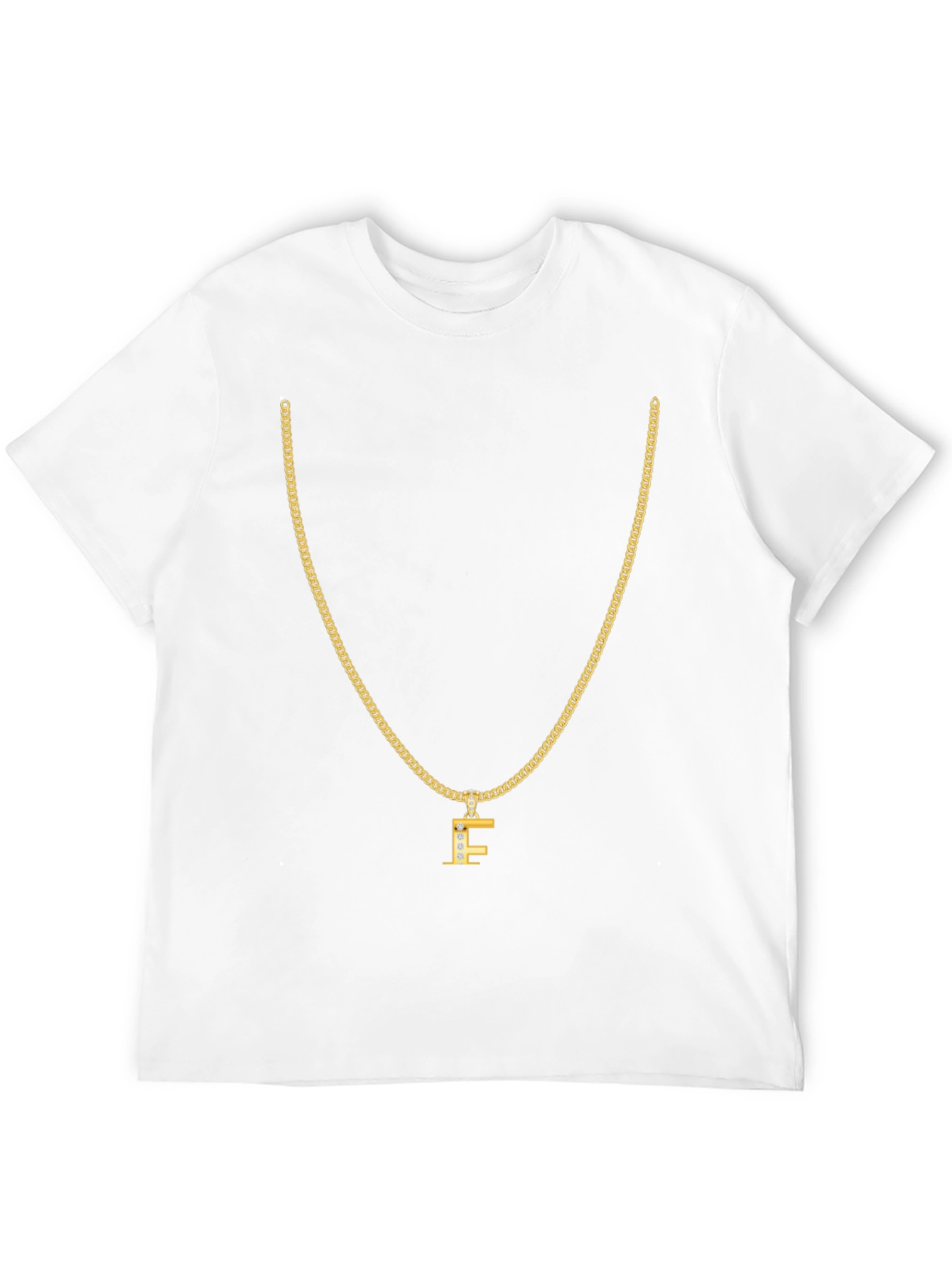 Gold Chain T-Shirt - Letter F Pendant