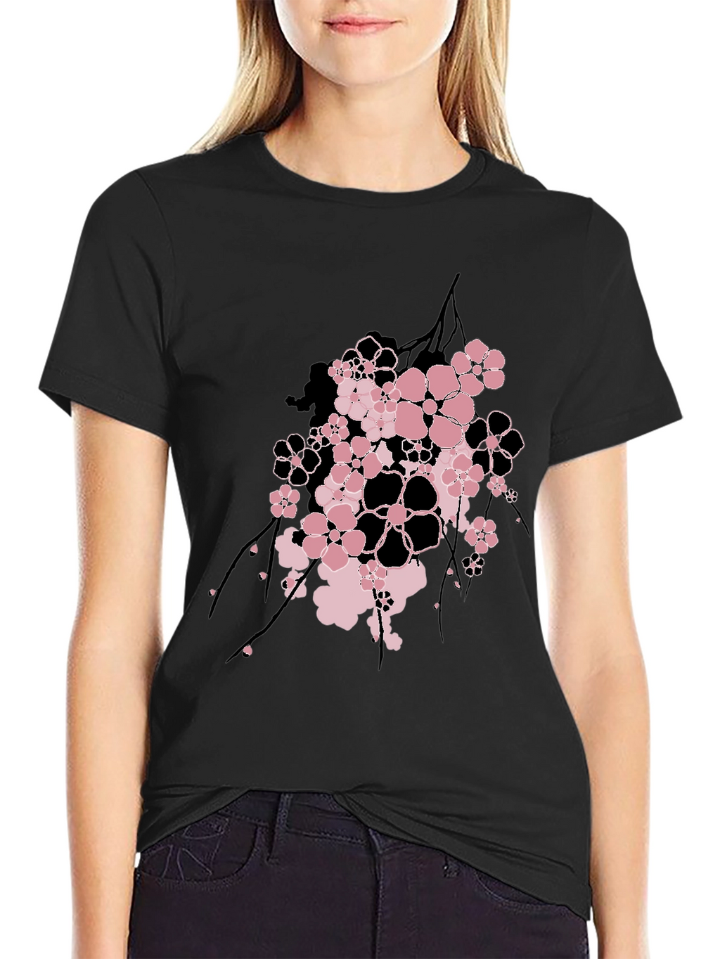 Floral Graphic Print Mens Black T-Shirt