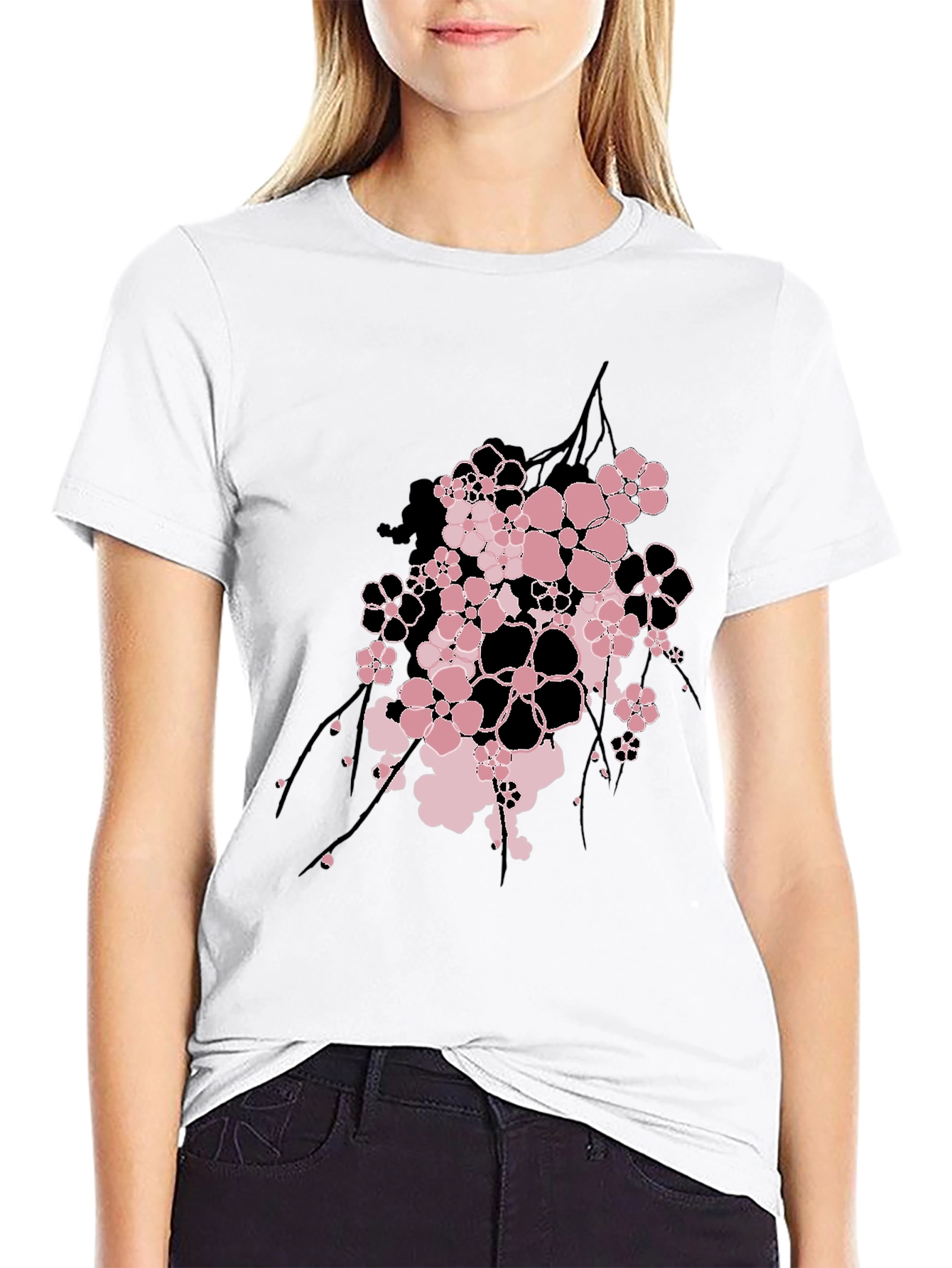 Floral Graphic Print Mens Black T-Shirt