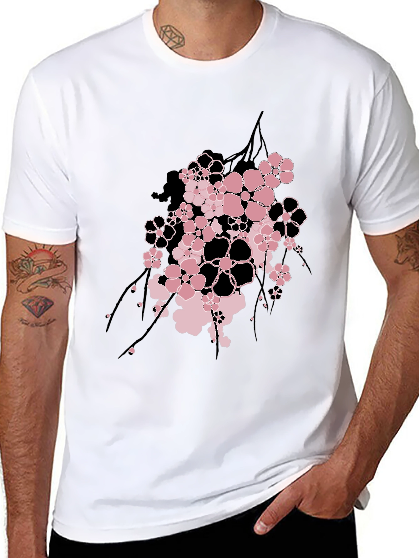 Floral Graphic Print Mens Black T-Shirt