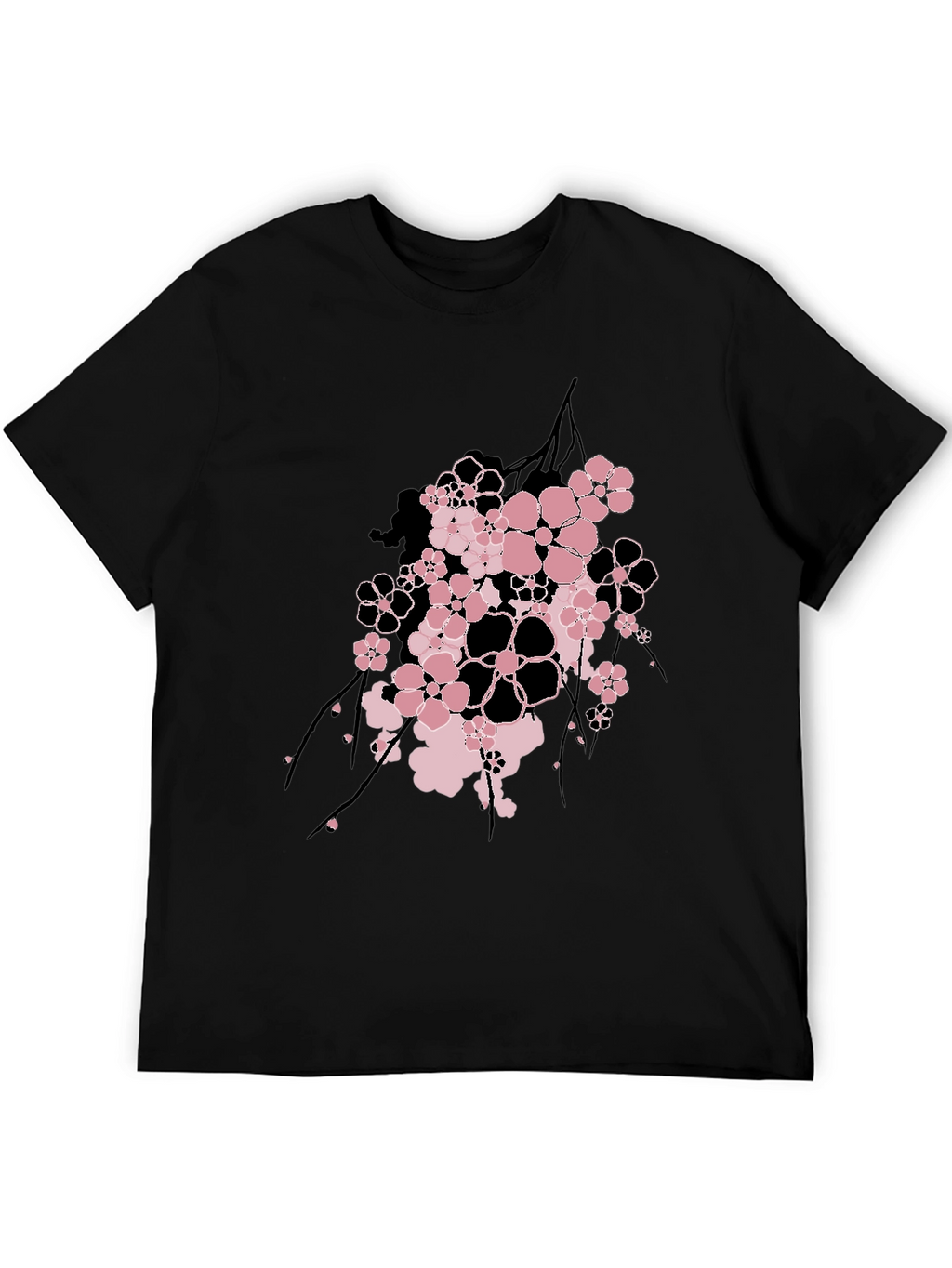 Floral Graphic Print Mens Black T-Shirt