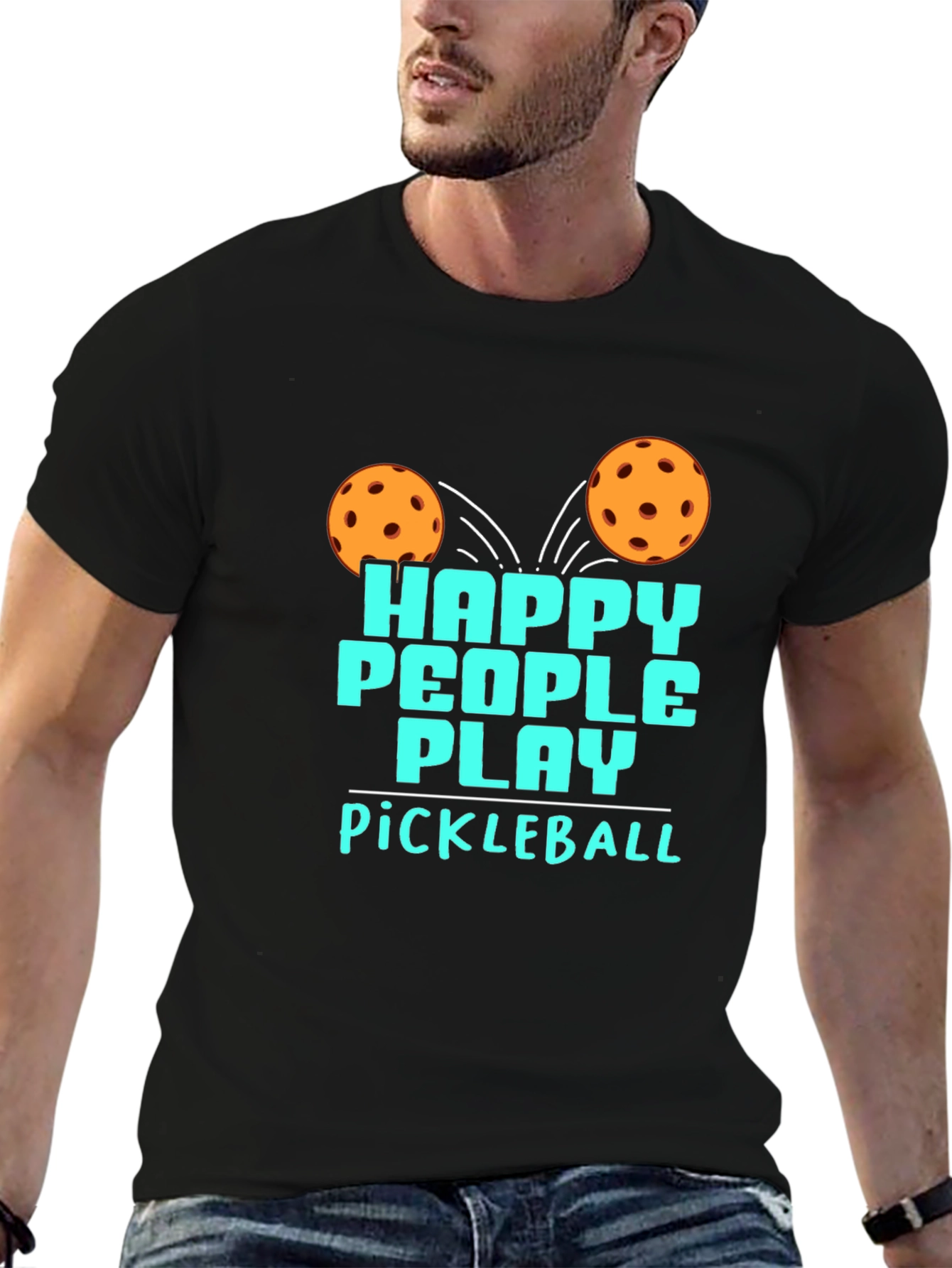Happy People Play Pickleball Black Graphic T-Shirt