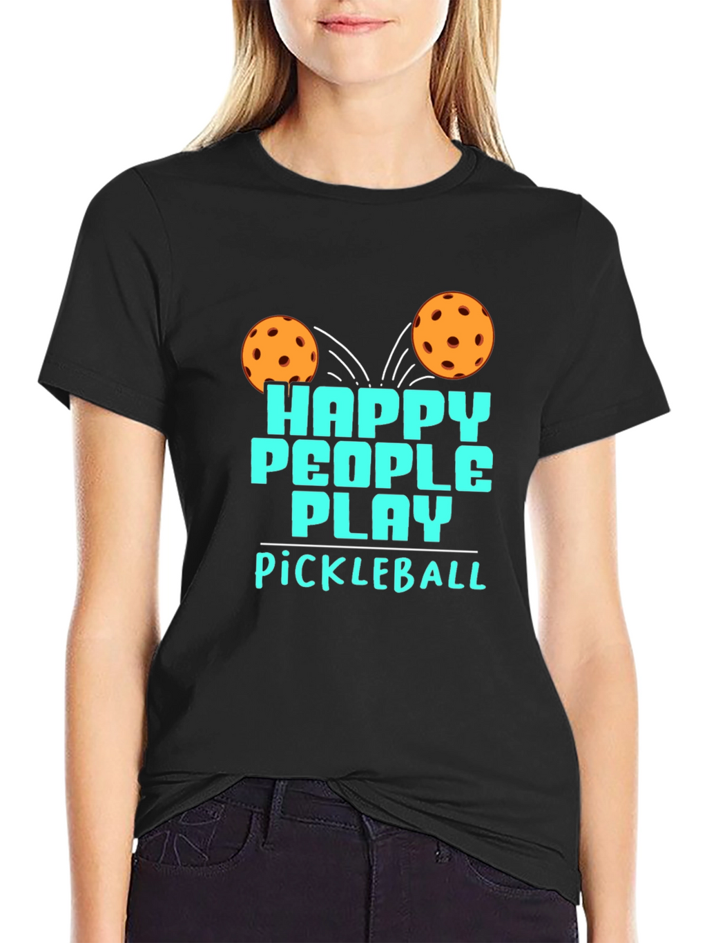 Happy People Play Pickleball Black Graphic T-Shirt