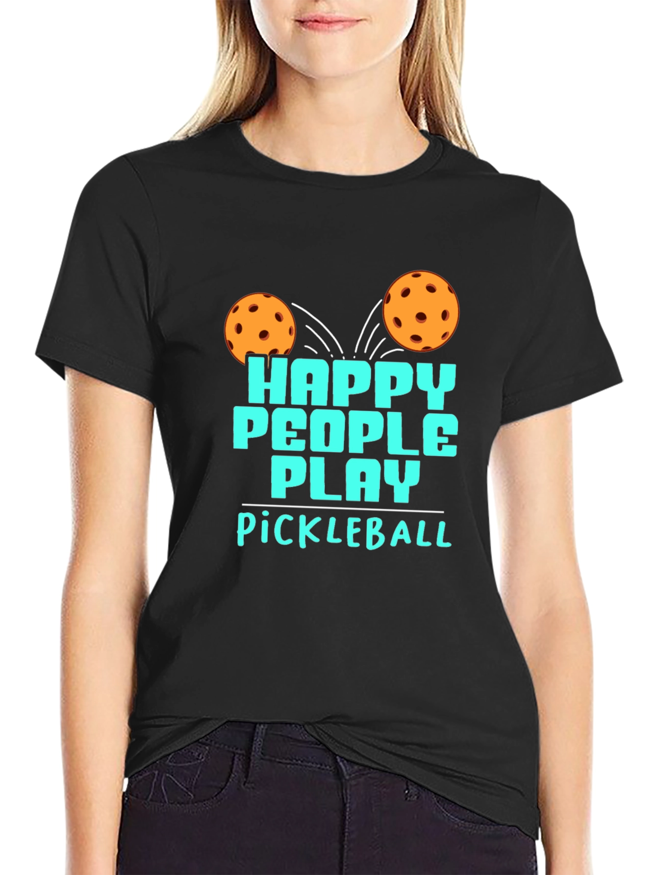 Happy People Play Pickleball Black Graphic T-Shirt