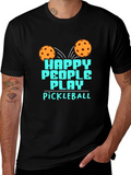 Happy People Play Pickleball Black Graphic T-Shirt