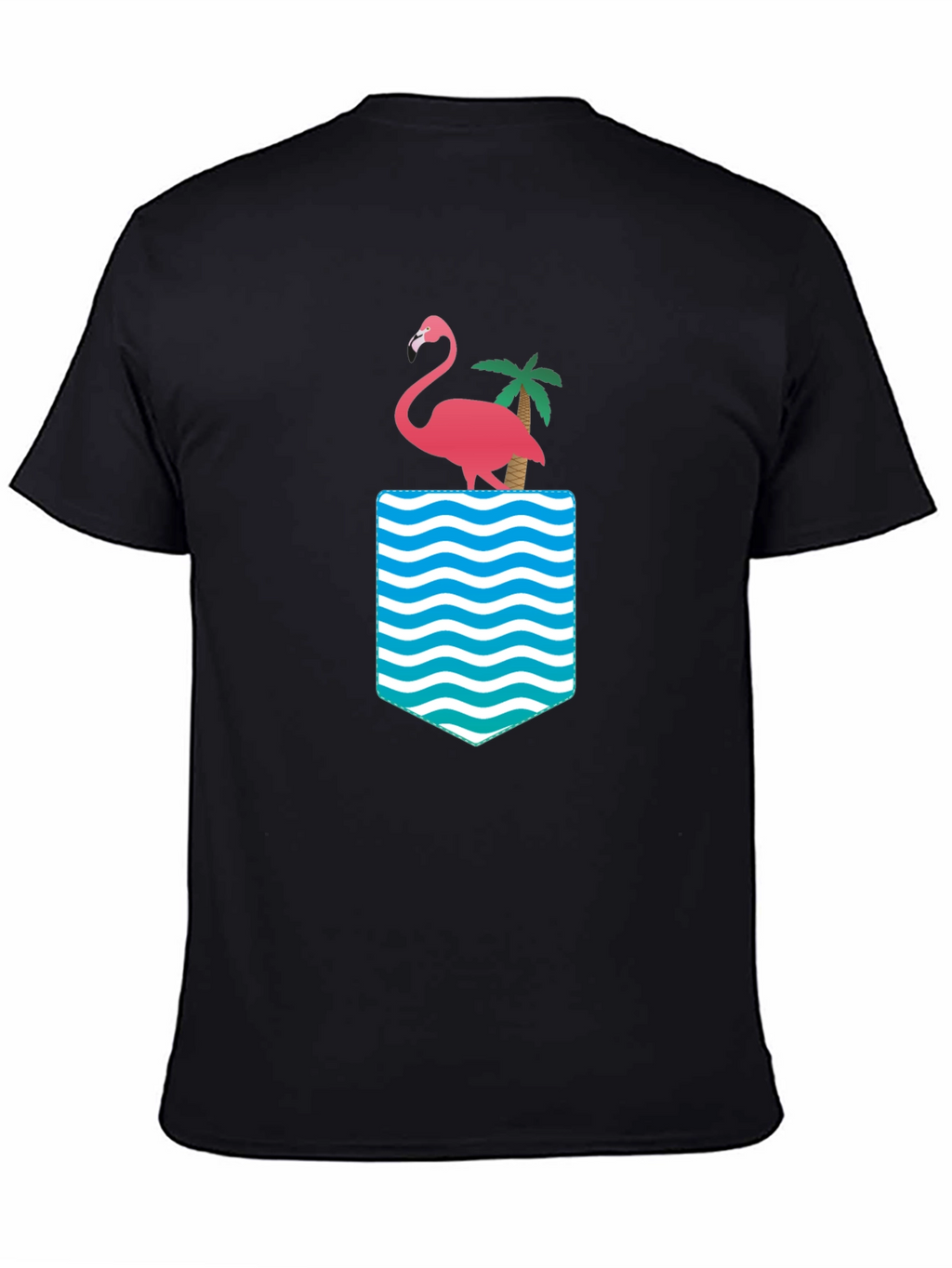 Flamingo Palm Pocket Print Black Tee