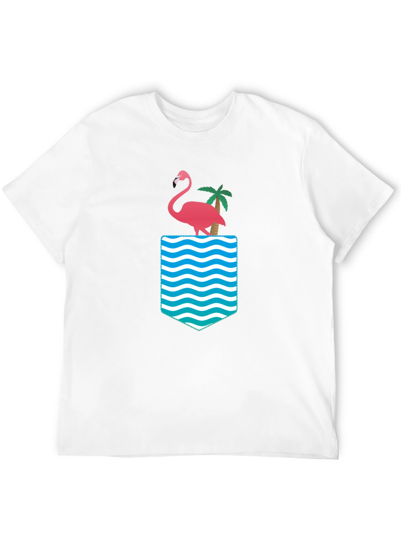 Flamingo Palm Pocket Print Black Tee