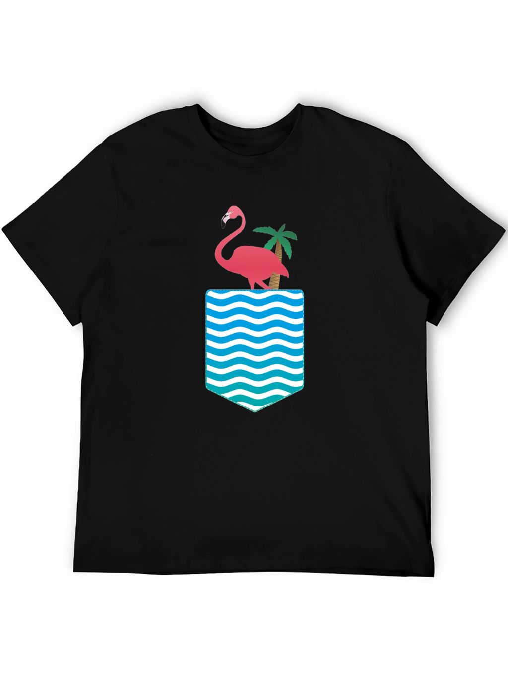 Flamingo Palm Pocket Print Black Tee