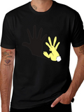 Funny Hand Rabbit T-Shirt - Black