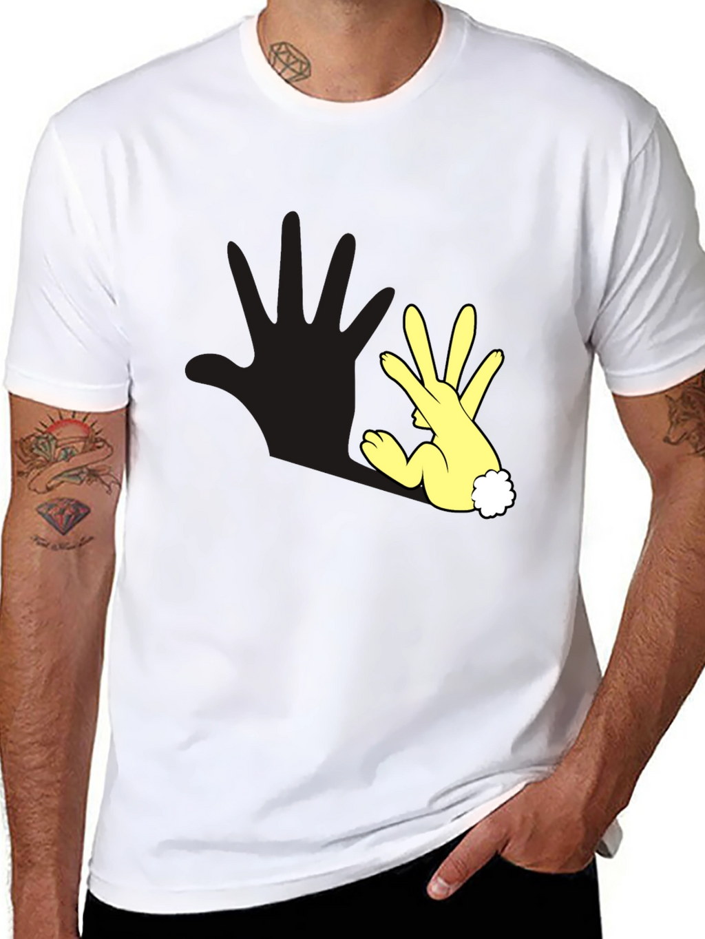 Funny Hand Rabbit T-Shirt - Black