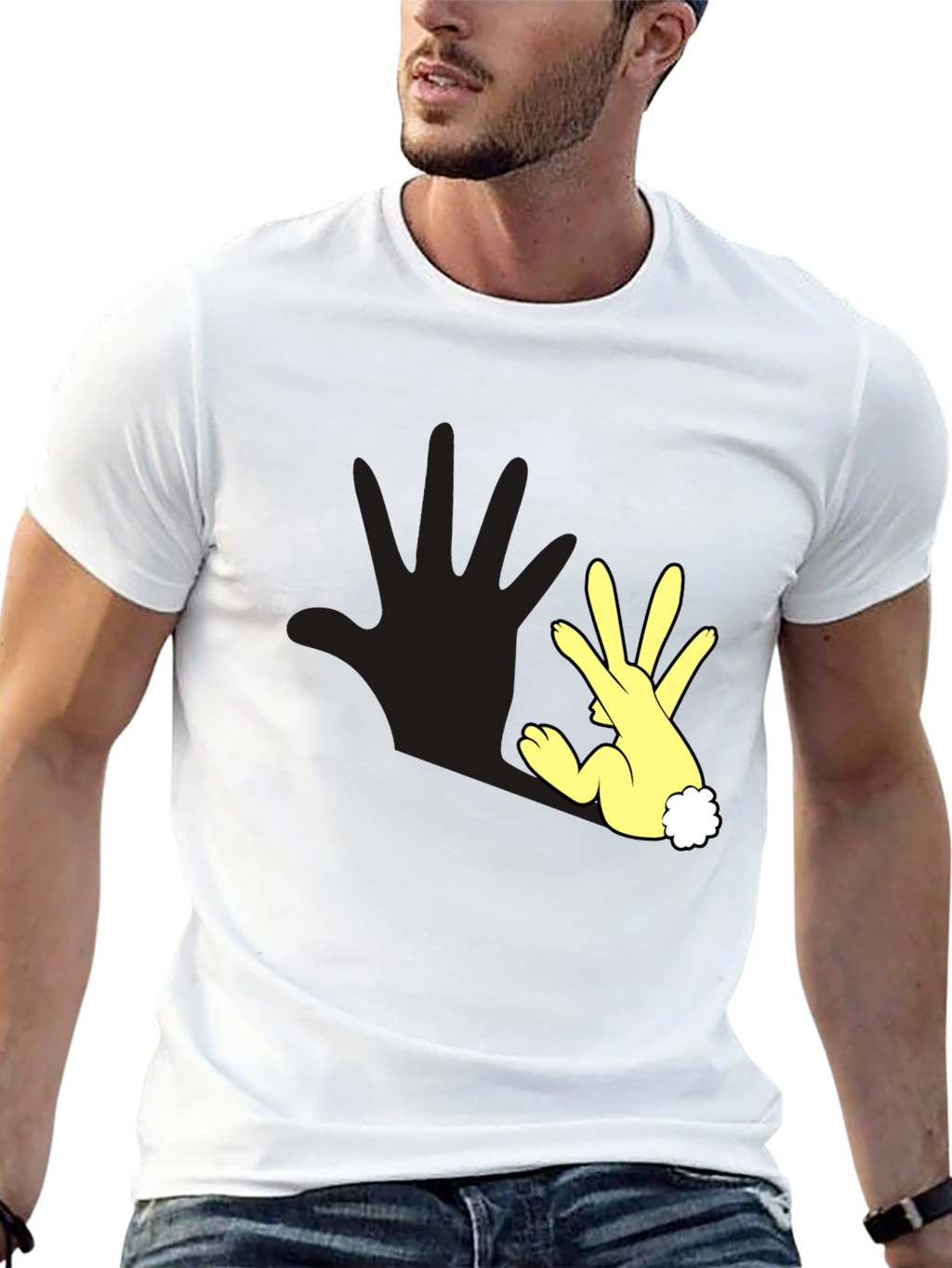 Funny Hand Rabbit T-Shirt - Black