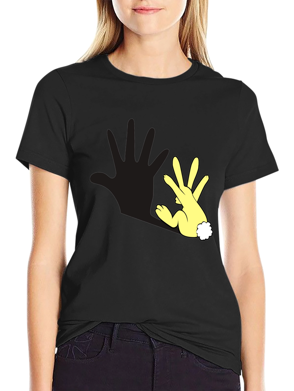 Funny Hand Rabbit T-Shirt - Black