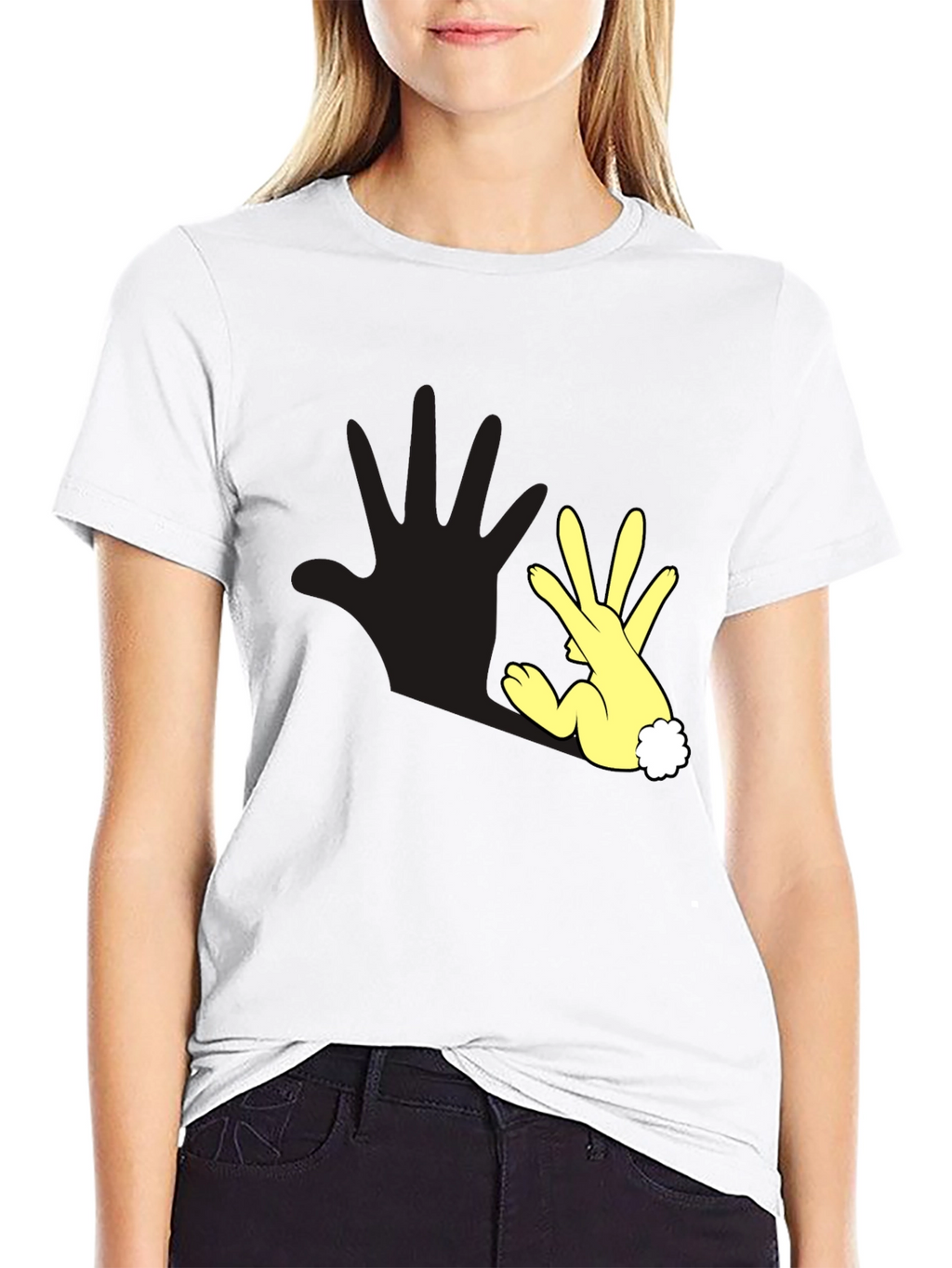 Funny Hand Rabbit T-Shirt - Black