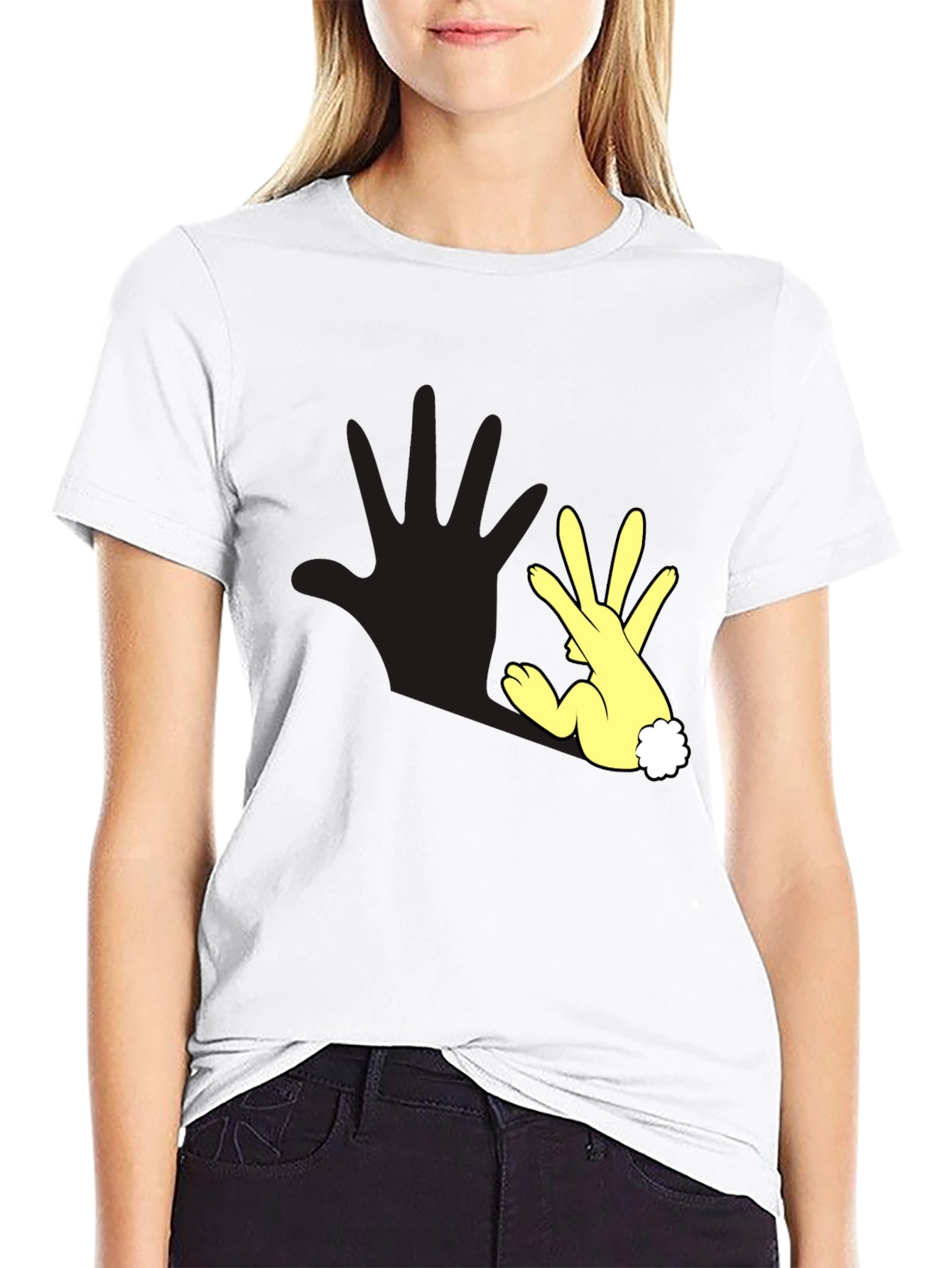 Funny Hand Rabbit T-Shirt - Black