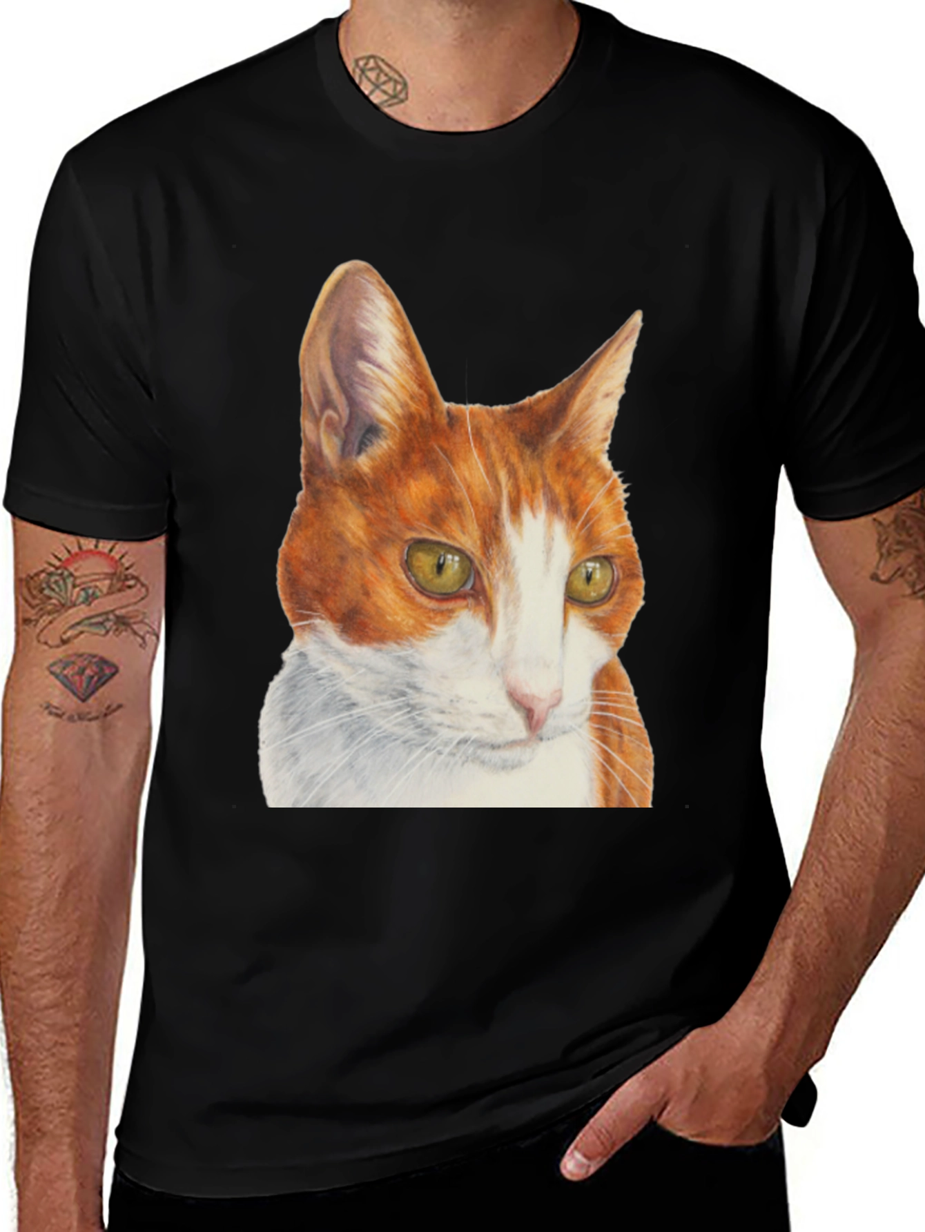 Cat Portrait T-Shirt - Mens Black Tee