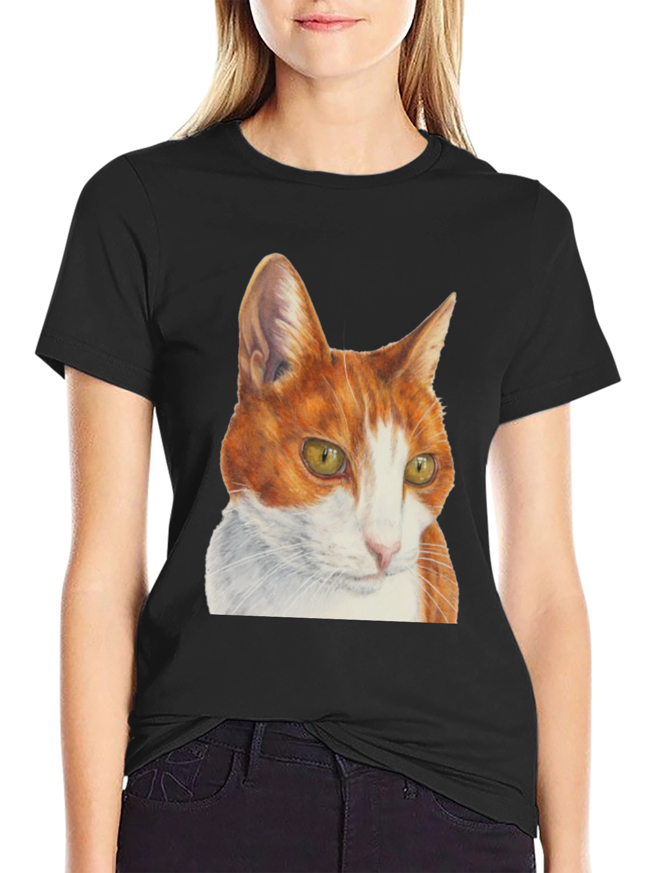 Cat Portrait T-Shirt - Mens Black Tee