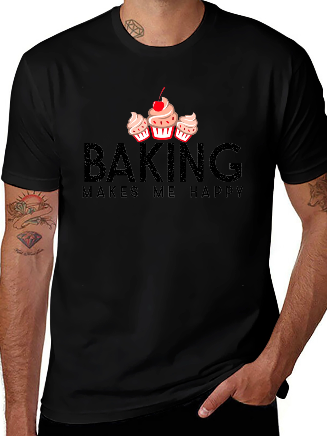 Baking Makes Me Happy T-Shirt - Cupcake Design