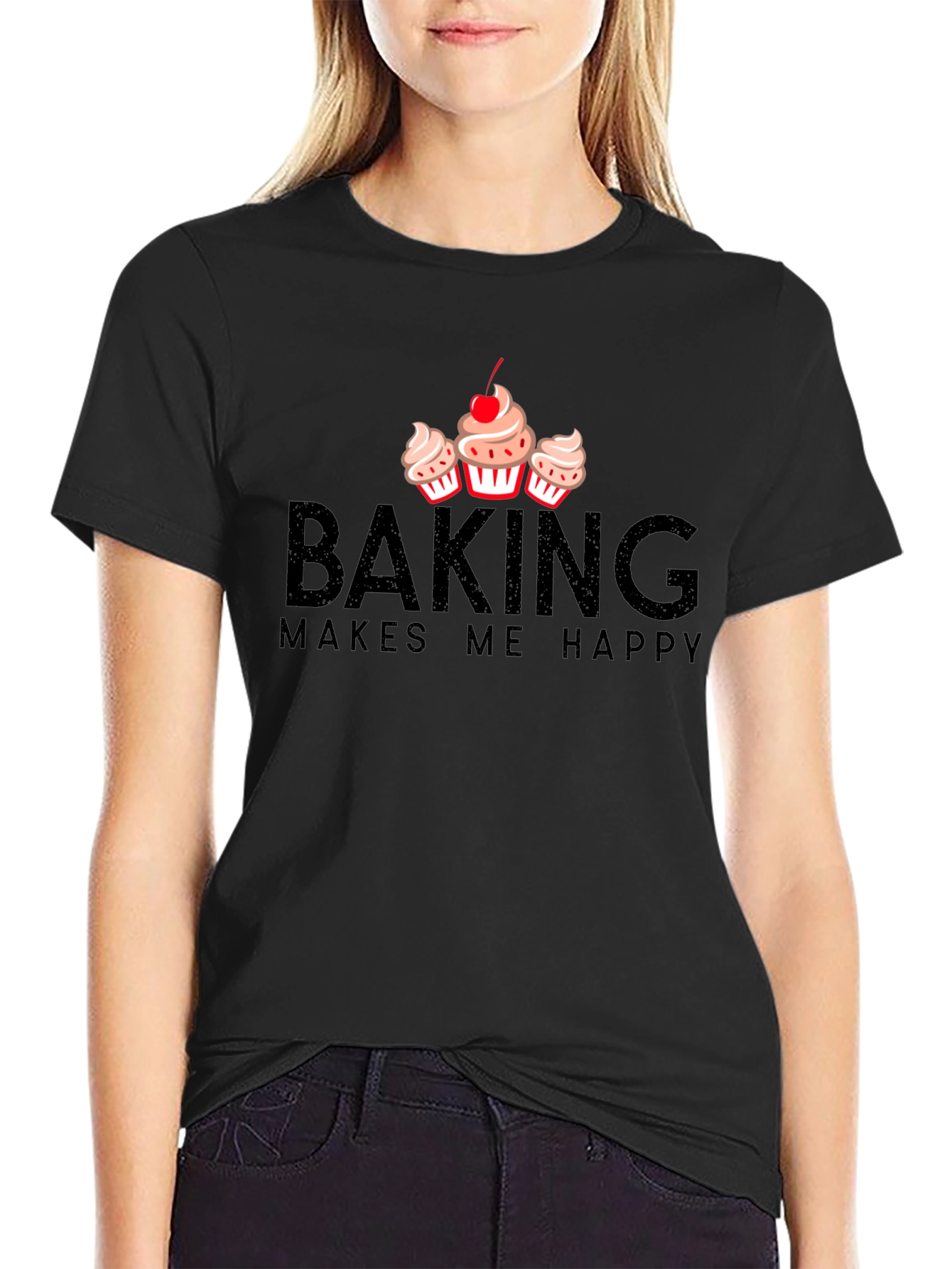 Baking Makes Me Happy T-Shirt - Cupcake Design