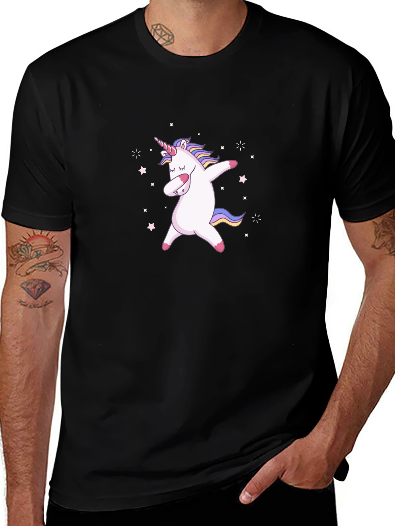 Dabbing Unicorn Graphic Tee - Mens Black T-Shirt