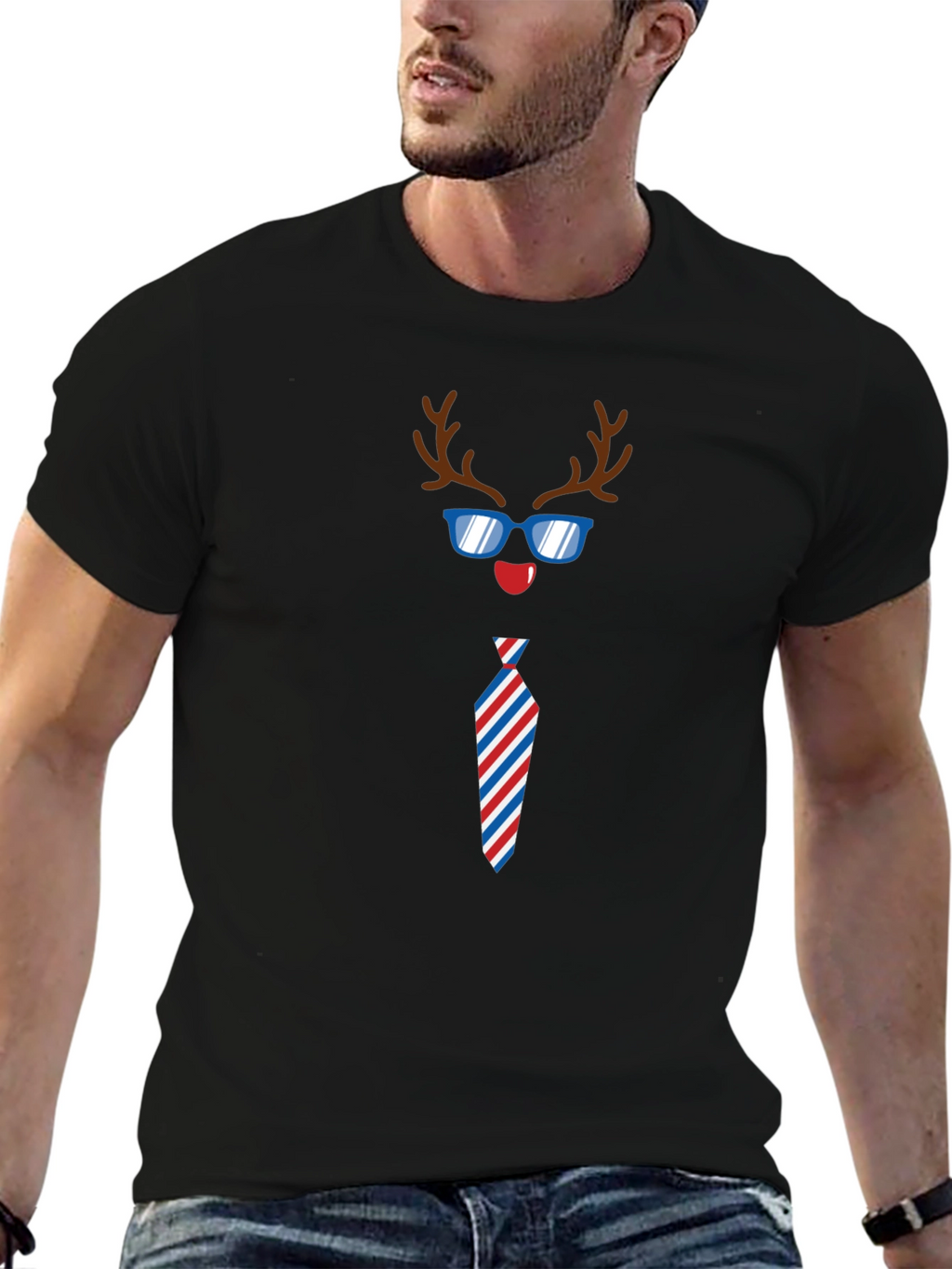 Funny Reindeer Tie Holiday T-Shirt