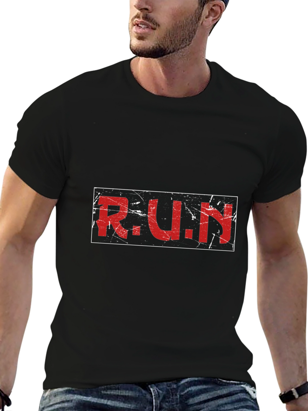 Distressed RUN Graphic Black T-Shirt