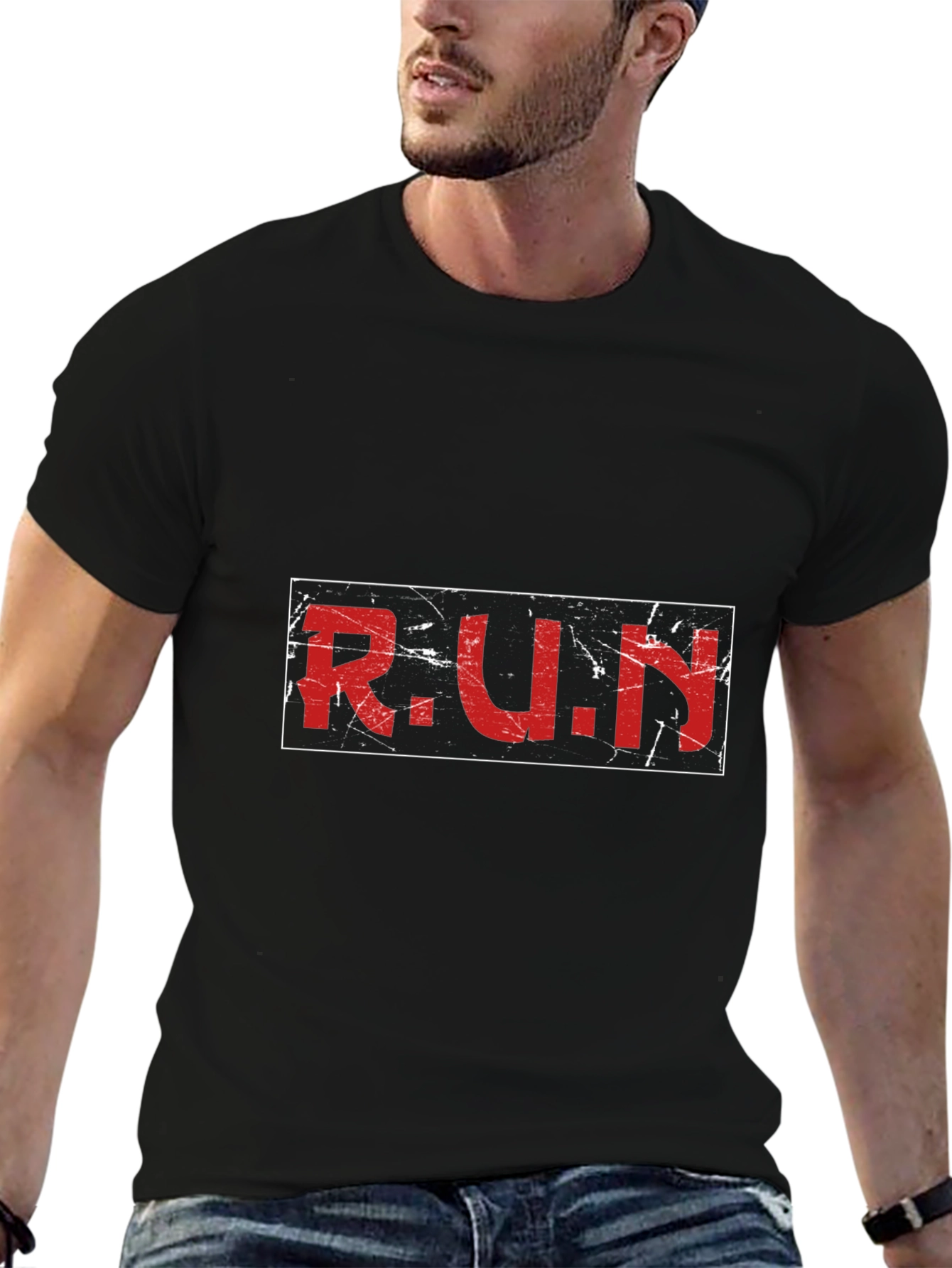 Distressed RUN Graphic Black T-Shirt
