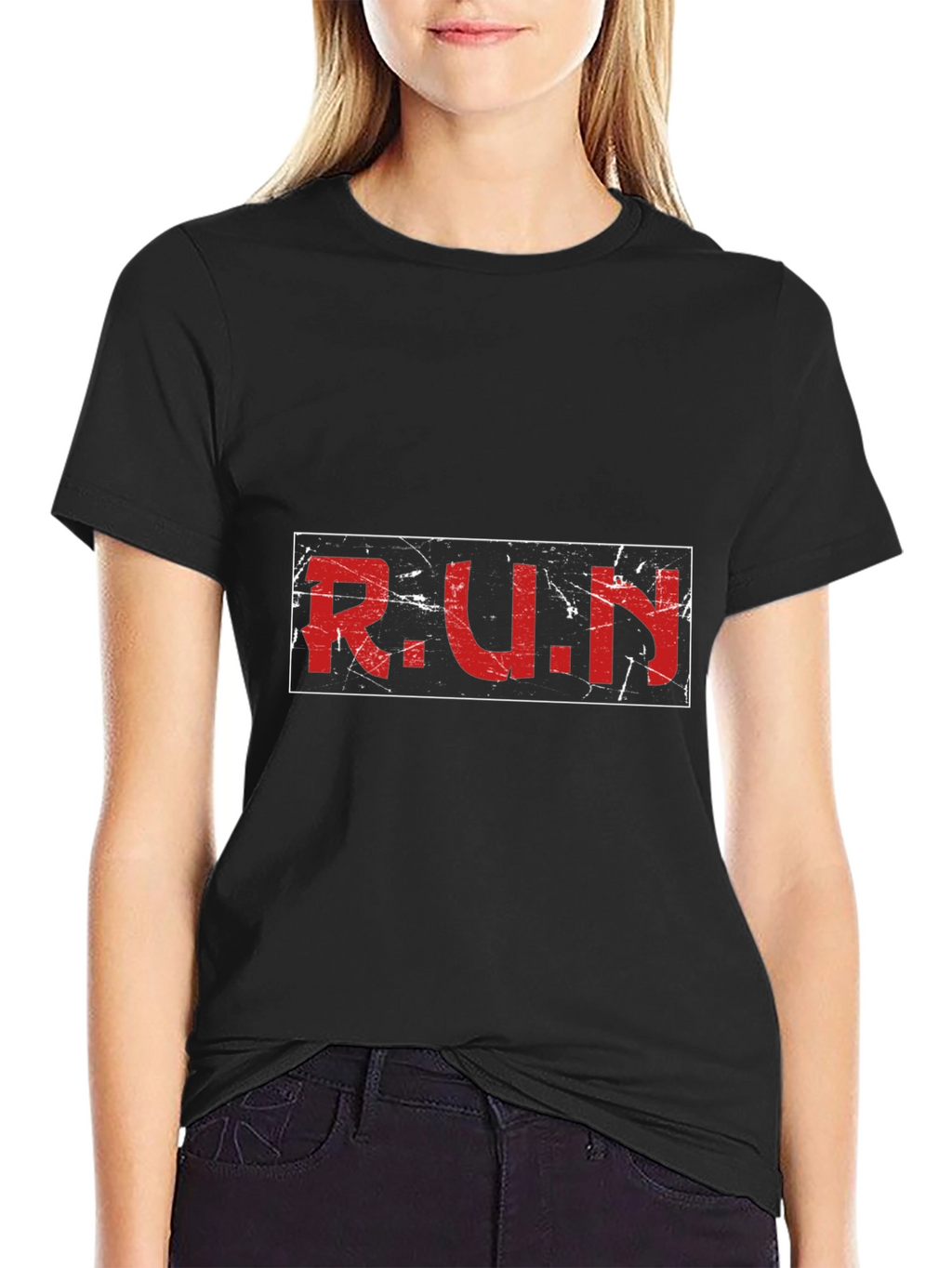 Distressed RUN Graphic Black T-Shirt