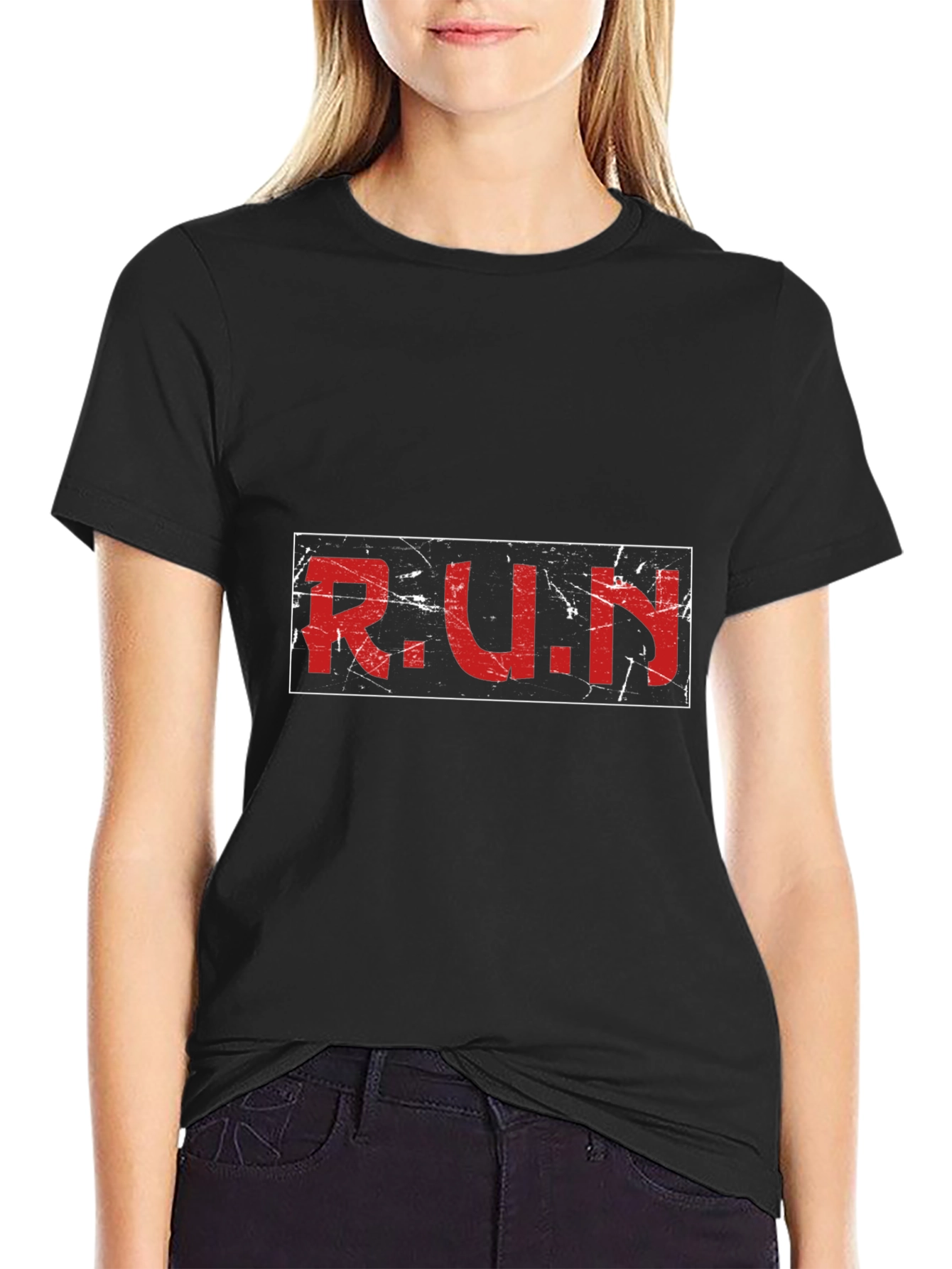Distressed RUN Graphic Black T-Shirt