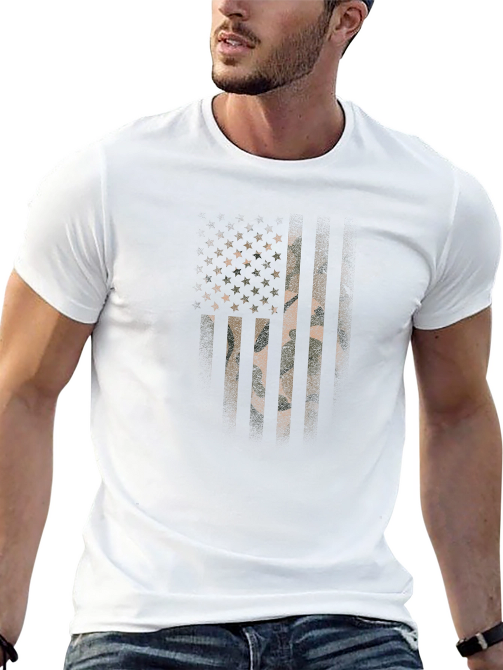 Camo American Flag Graphic Print T-Shirt