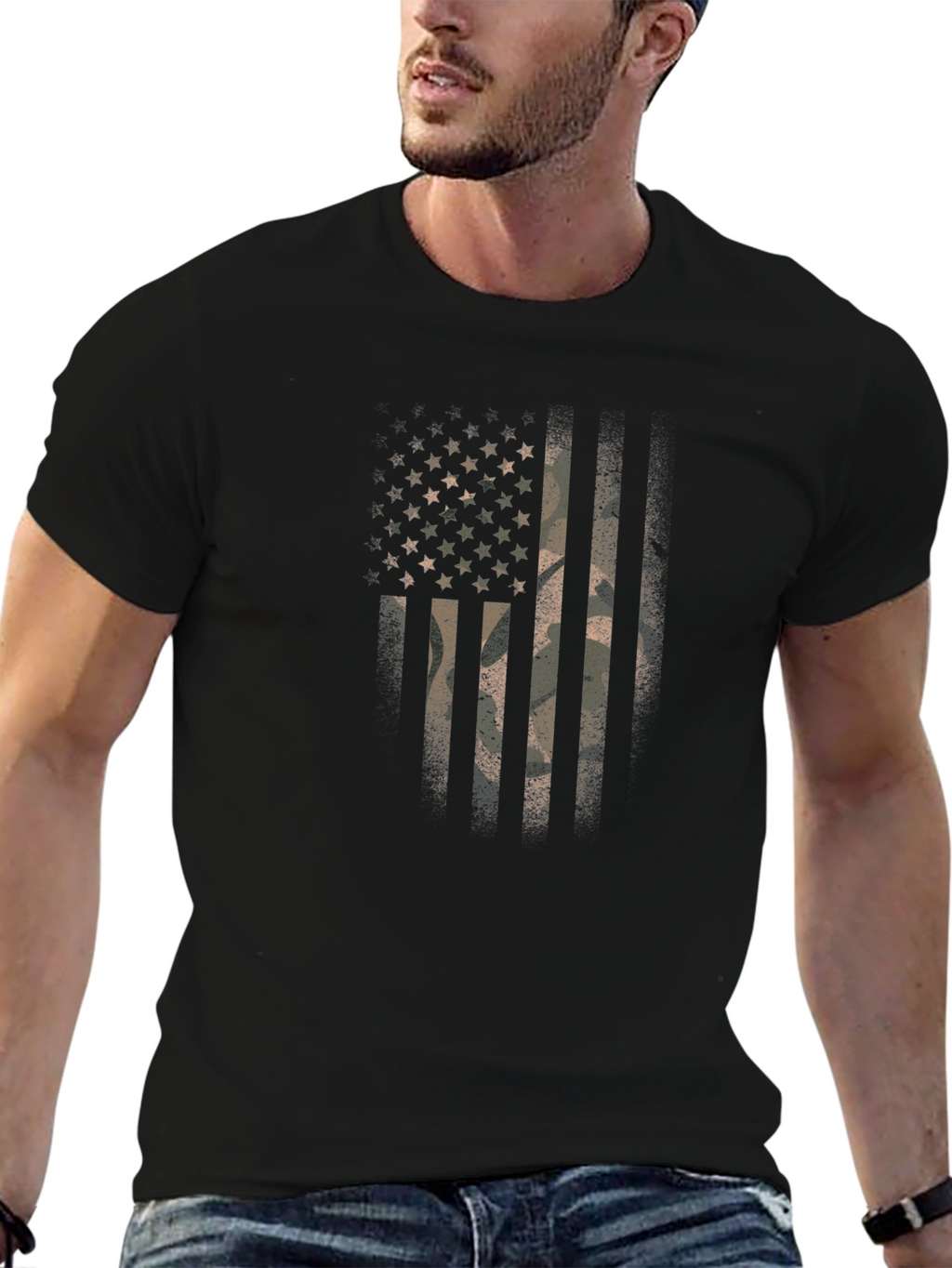 Camo American Flag Graphic Print T-Shirt