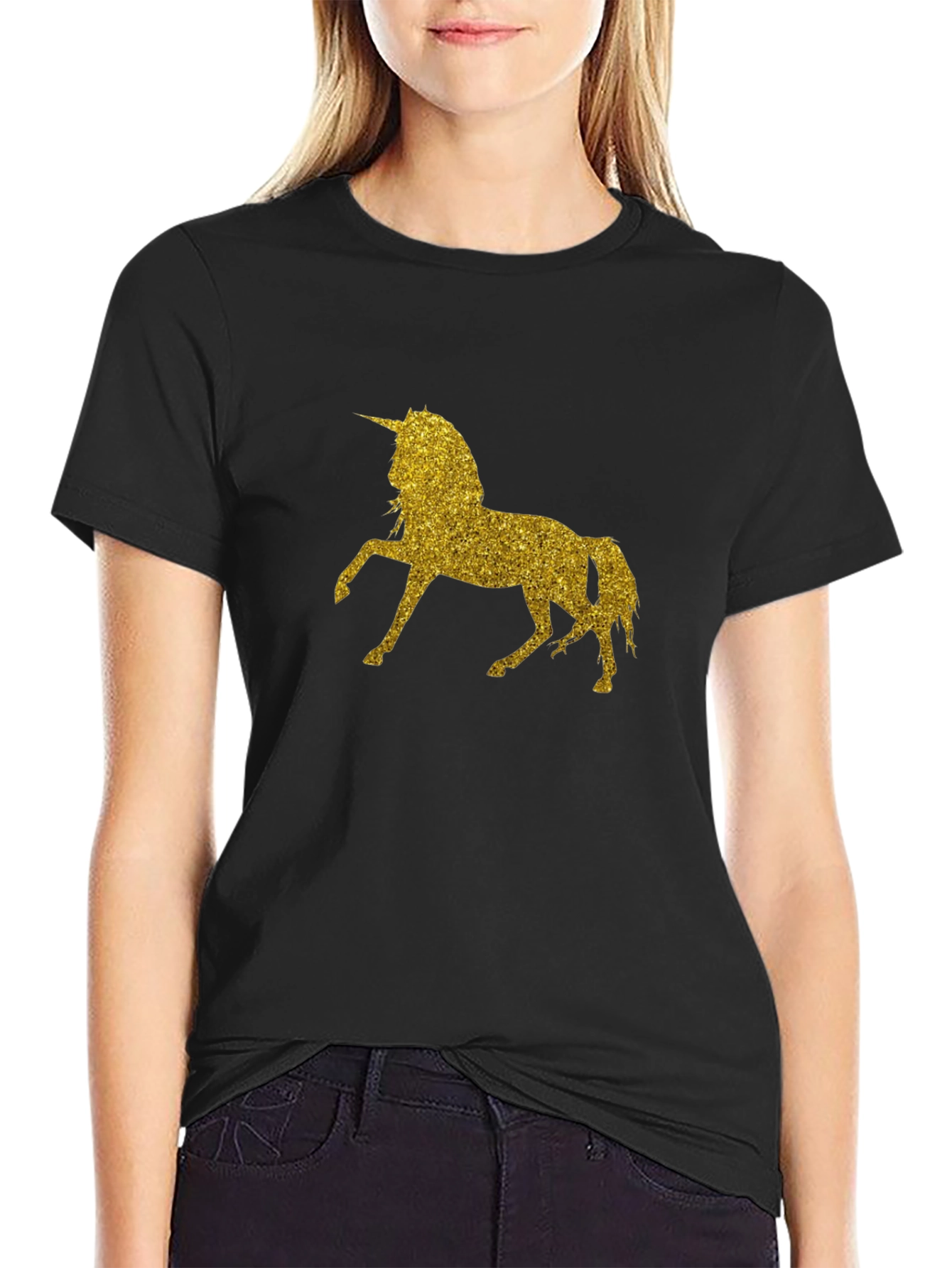 Glitter Unicorn Black T-Shirt