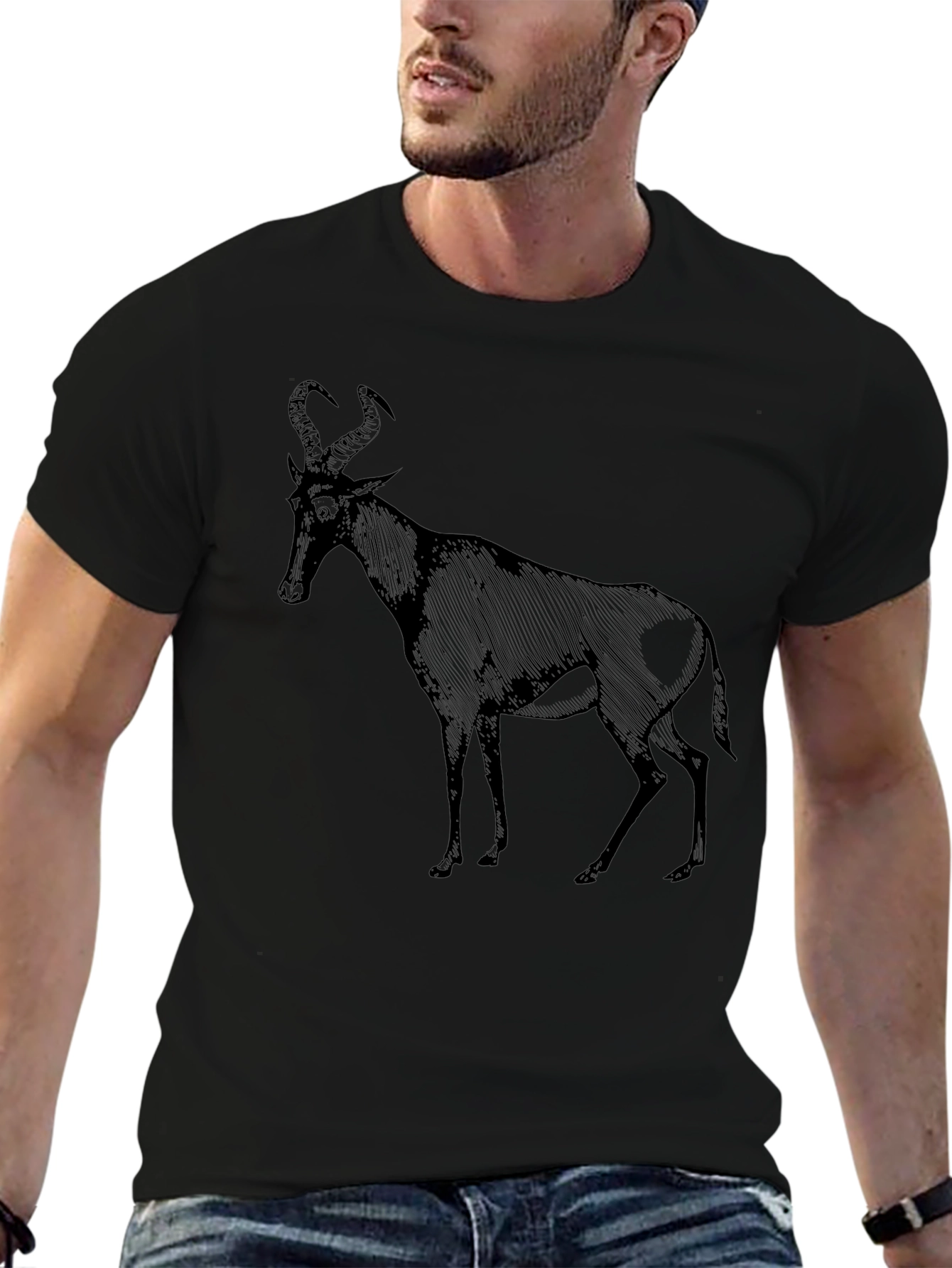 Black T-Shirt with Antelope Graphic