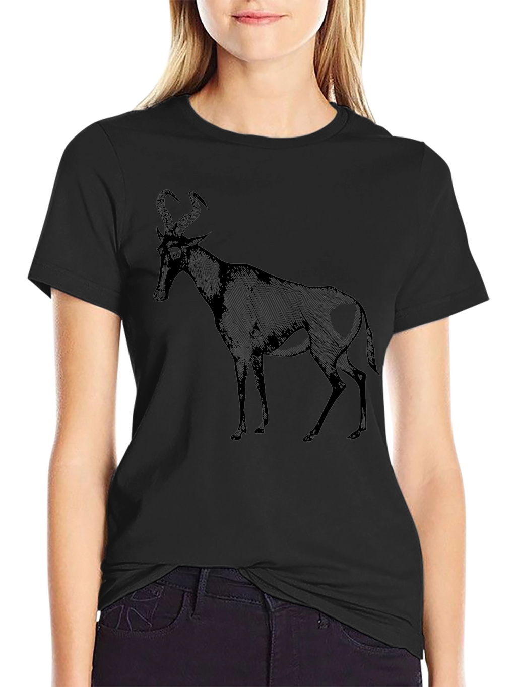 Black T-Shirt with Antelope Graphic