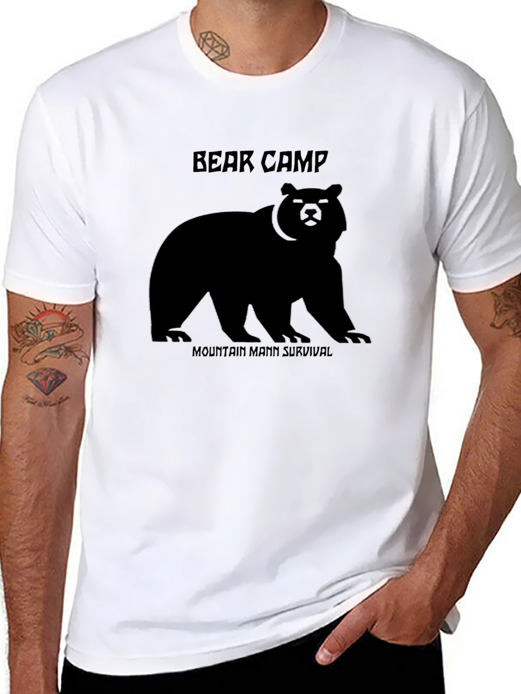 Bear Camp Mountain Man Survival Black T-Shirt