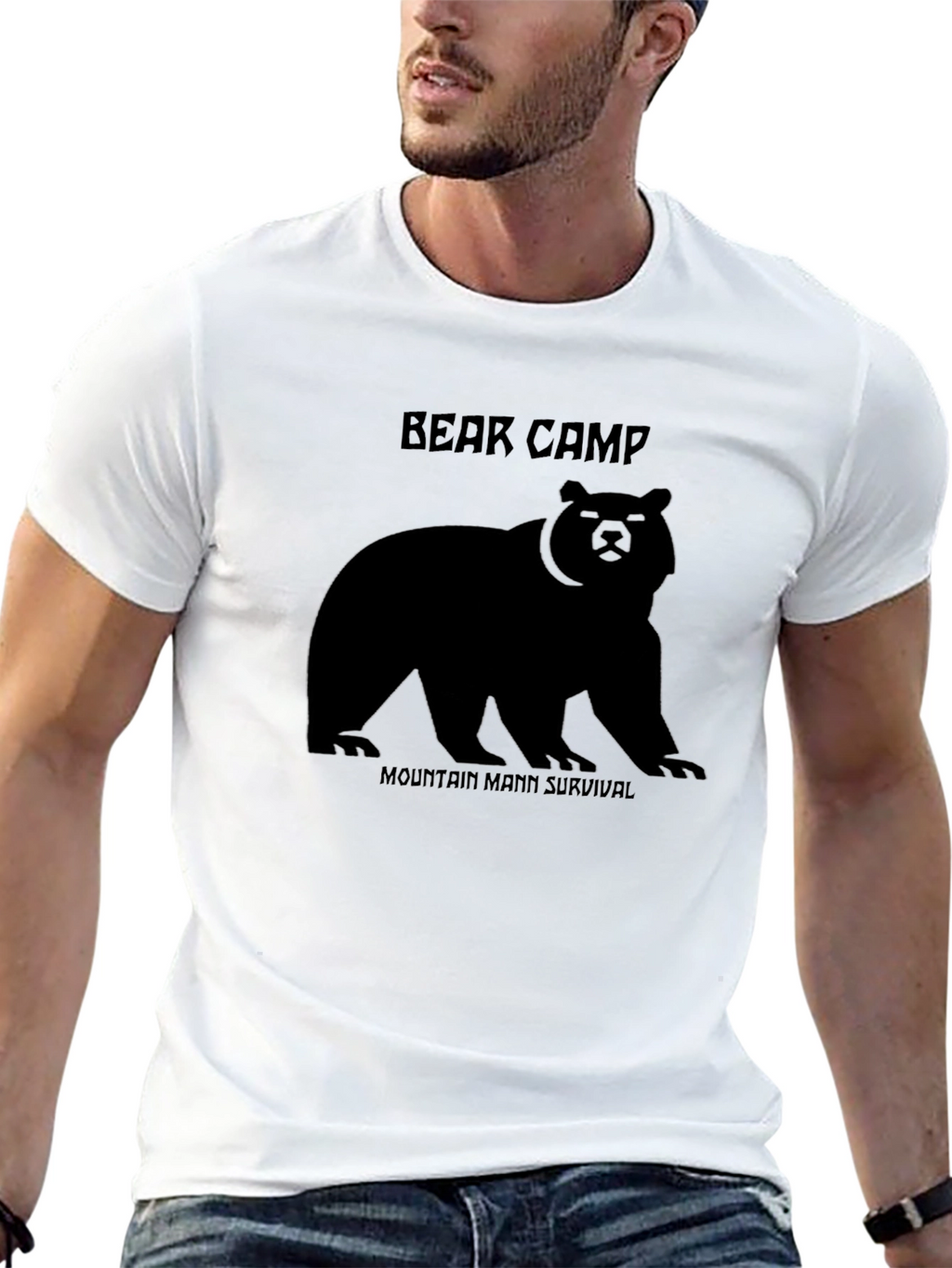 Bear Camp Mountain Man Survival Black T-Shirt